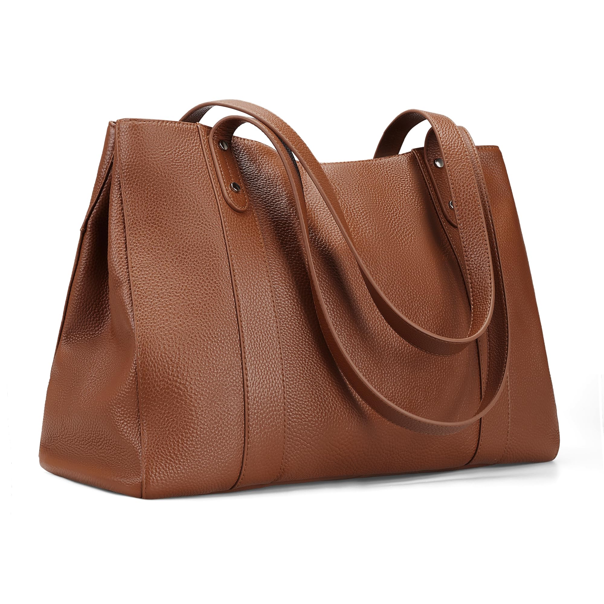 befen Genuine Leather Tote Bag for Women Work, Womens Totes Purse Shoulder Leather Purses Handbags with 15.6 Inch Compartment Cognac Brown