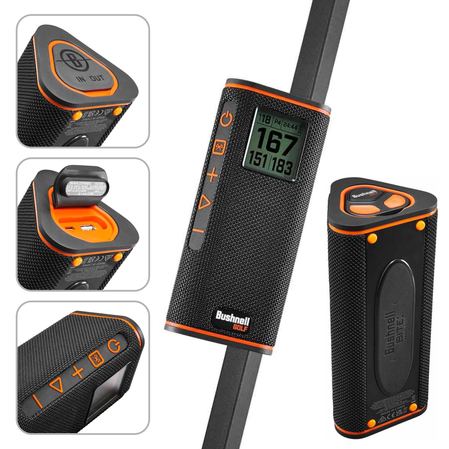 Wearable4U - Bushnell Wingman View Golf GPS Bluetooth Speaker with Ultimate Black Earbuds and Wall and Car Chargers Bundle