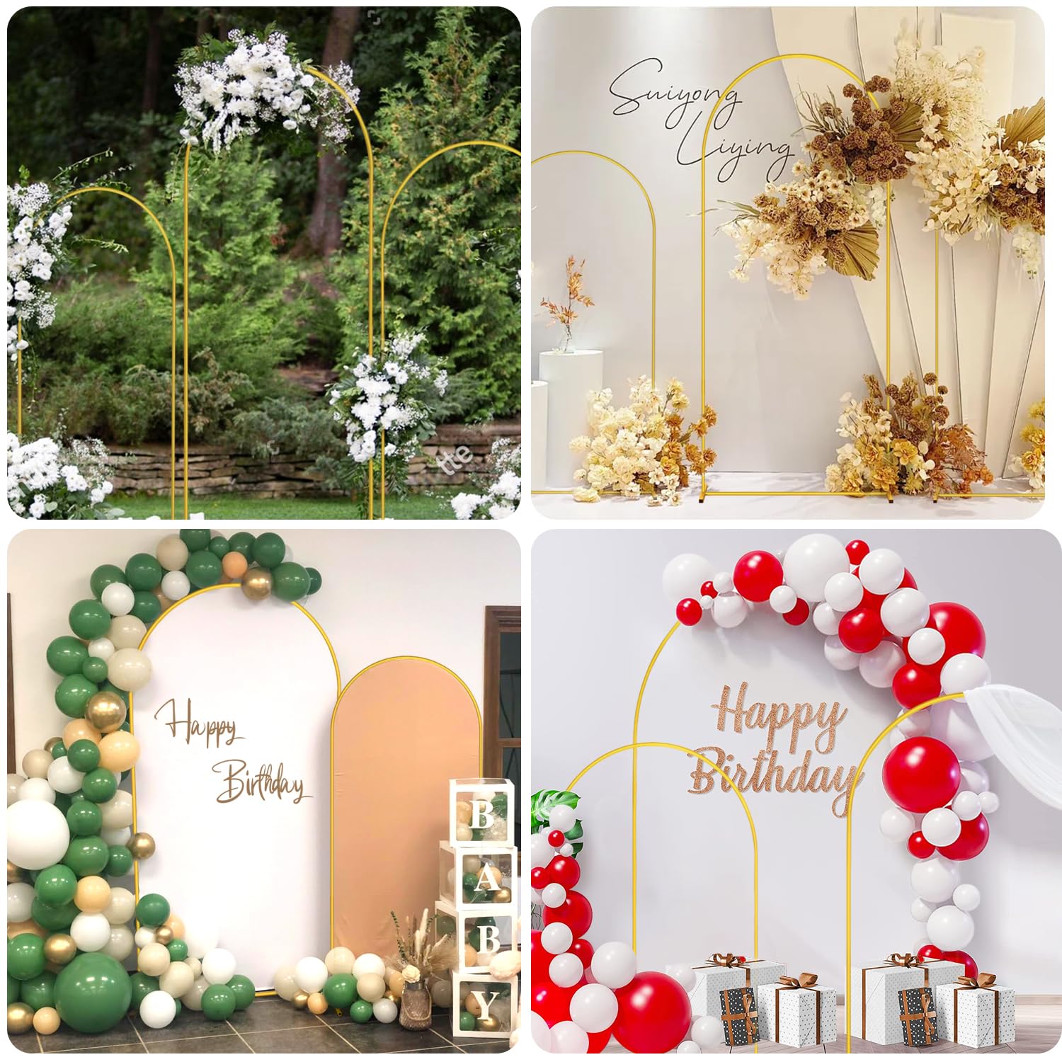 WEKASTON Metal Arch Backdrop Stand Wedding Arch Backdrop Frame Set of 3 (7.2FT, 6.6FT, 6FT) Gold Arch Stand Garden Floral Decoration Backdrop Stand for Wedding Ceremony Birthday Party Baby Shower