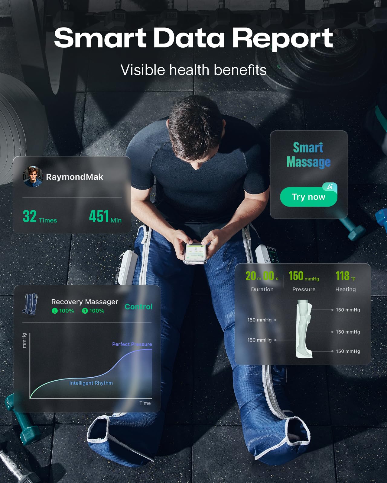 UREVO Smart Leg Recovery PT Pro, AI-Powered Tech Rechargeable Air Compression Massager Boots for Circulation, Smart Pain Senser and Foot Muscle Recovery to Athletes After Summer Sports, Blue