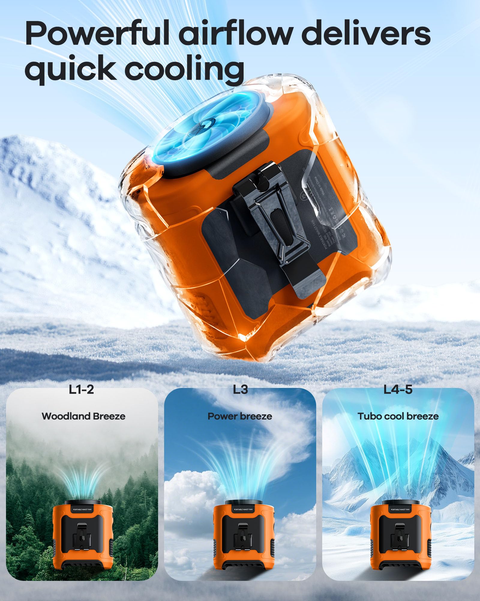 morsisho 1 Pack Orange Portable Waist Fan and 1 Pack Dark Blue Tactical Nylon Belt