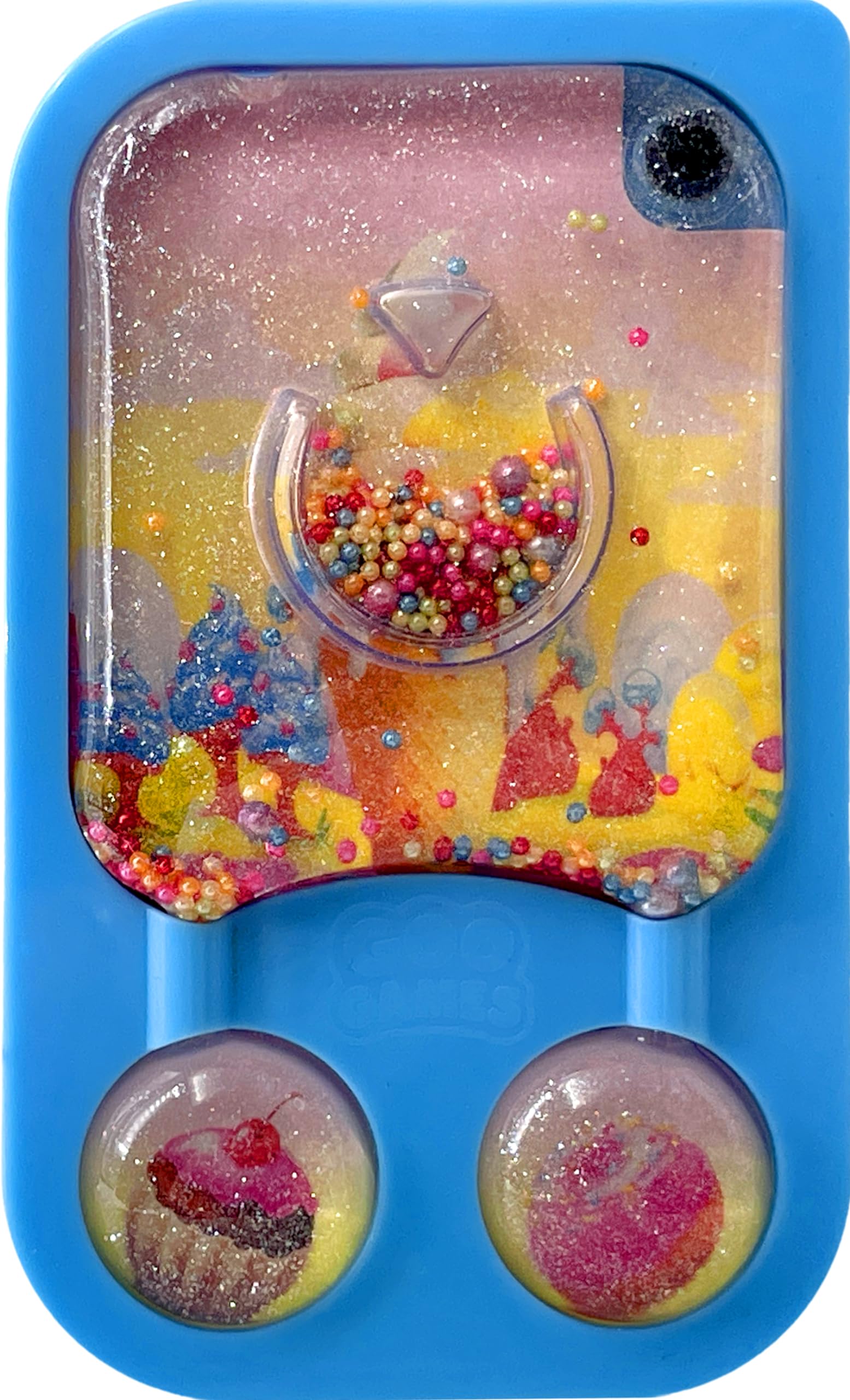 GooGames, Hand-Held Water Games with Floating Treasures, Sensory Fidget Game Adventures, Non-Toxic, No-Mess, Mesmerizing Glitter Fun, 3 Game Cards Included, Refillable, Perfect Travel Toy! (Candies)