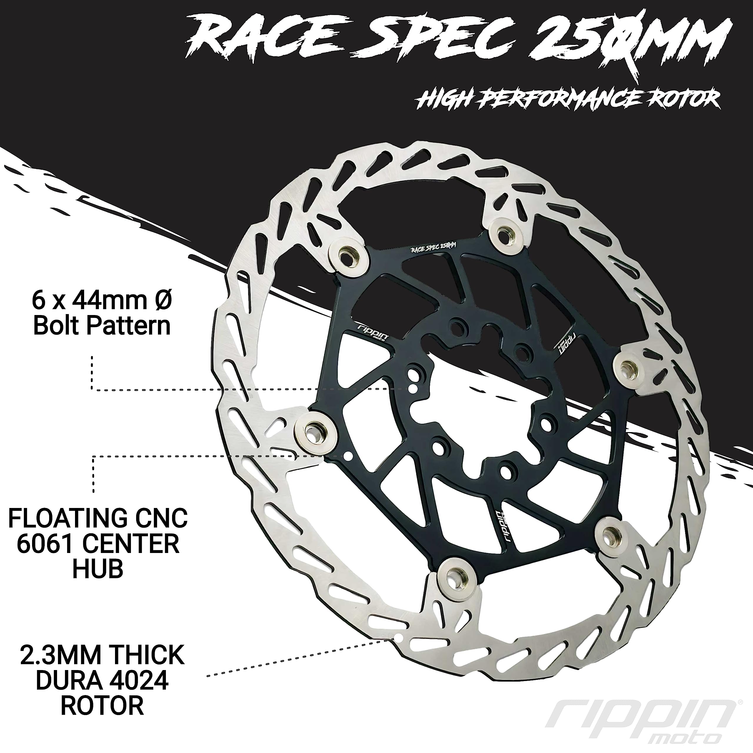 Rippin Moto 250mm Race Spec Front Rotor for Surron Light Bee X, & Talaria Sting R MX3, MX4 - High Performance Braking Upgrade - 2.3mm Thick | 6x44mm Hub Pattern