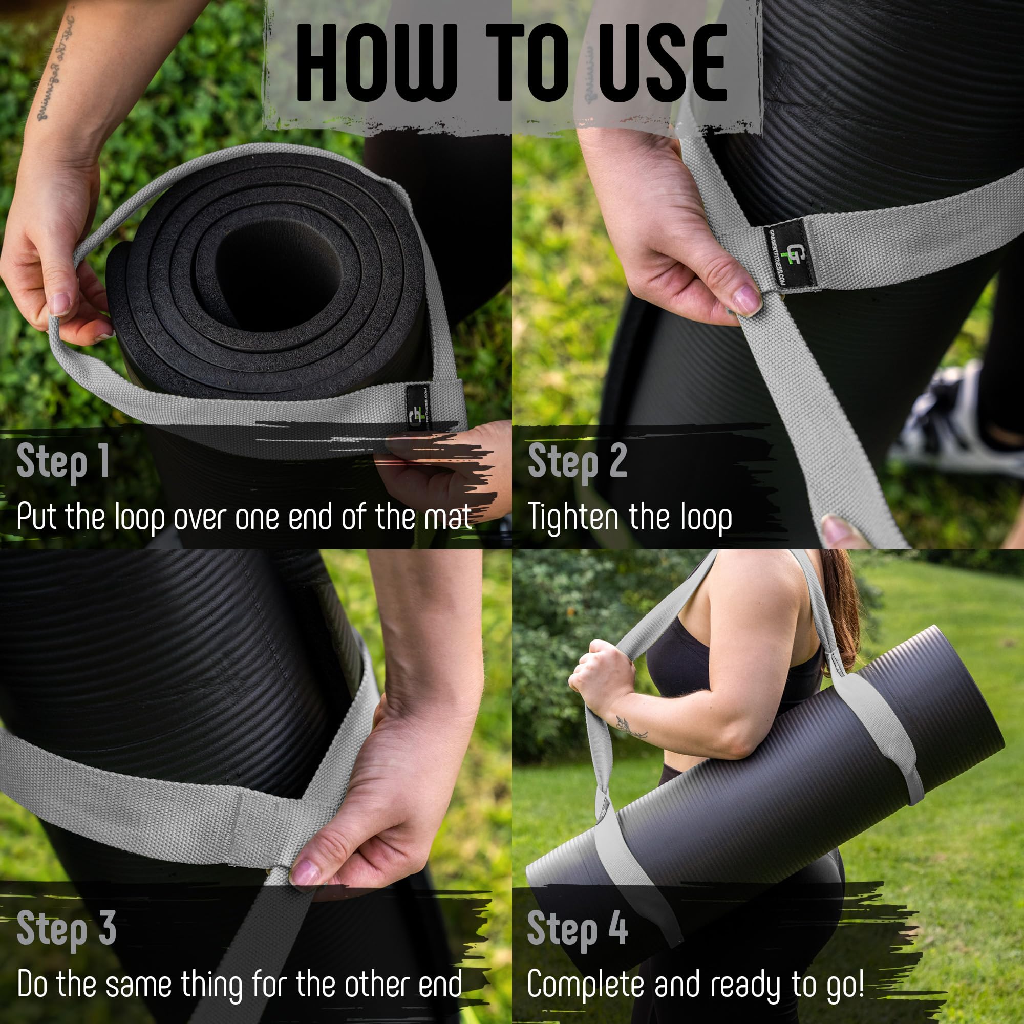Gradient Fitness Yoga Mat Strap, Premium Cotton Blend, Yoga Mat Carrier, Yoga Mat Holder, Yoga Mat Straps for Carrying (Gray)