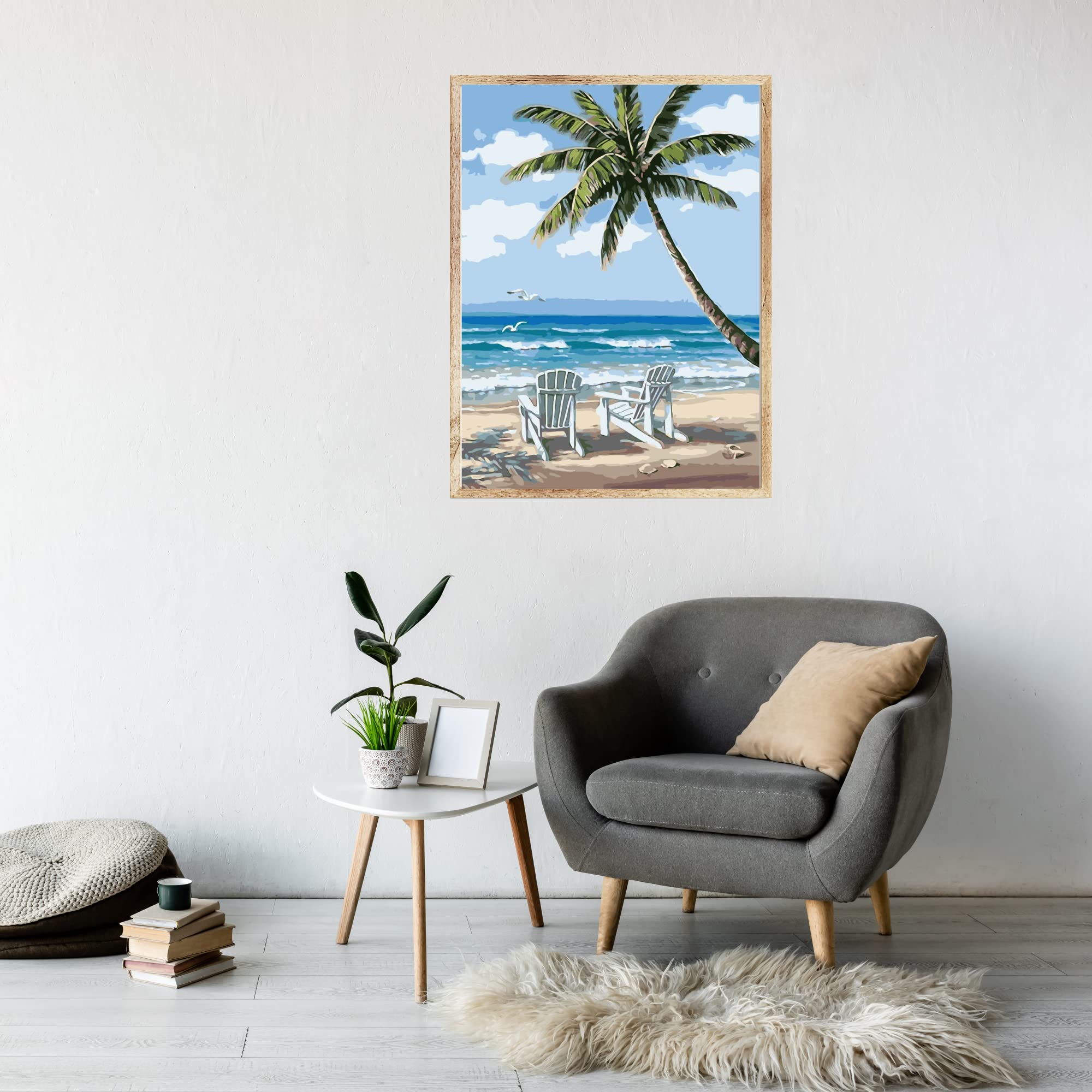 RMANA Acrylic Paint by Number Landscape On Canvas Art for Beginner Adults Students Teens Painting by Numbers DIY Arts Crafts Numero Advanced Abstract Sunny Beach Palm Tree Colorful Box Christmas Gift