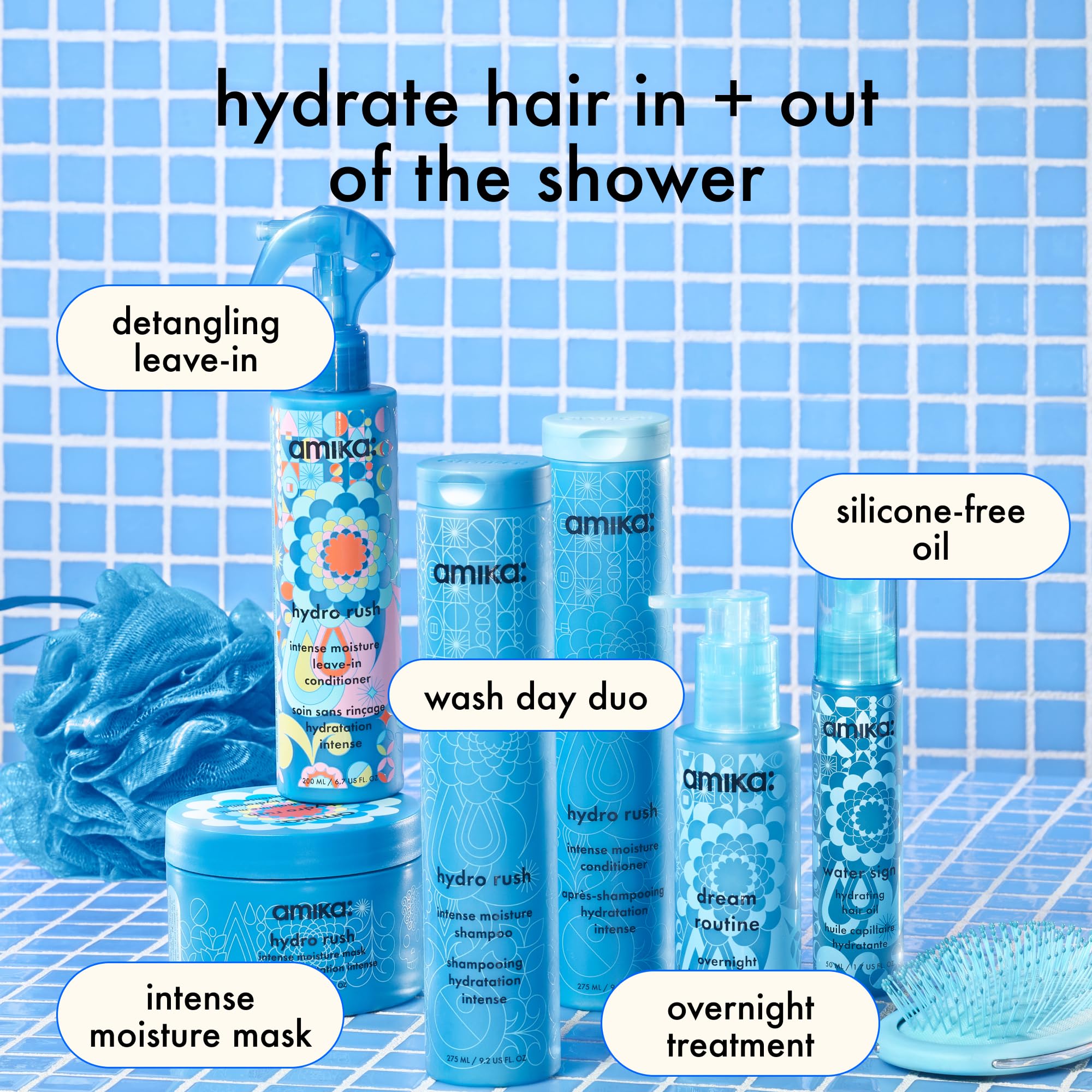 Hydro Rush Intense Moisture Leave-In Conditioner with Hyaluronic Acid | amika