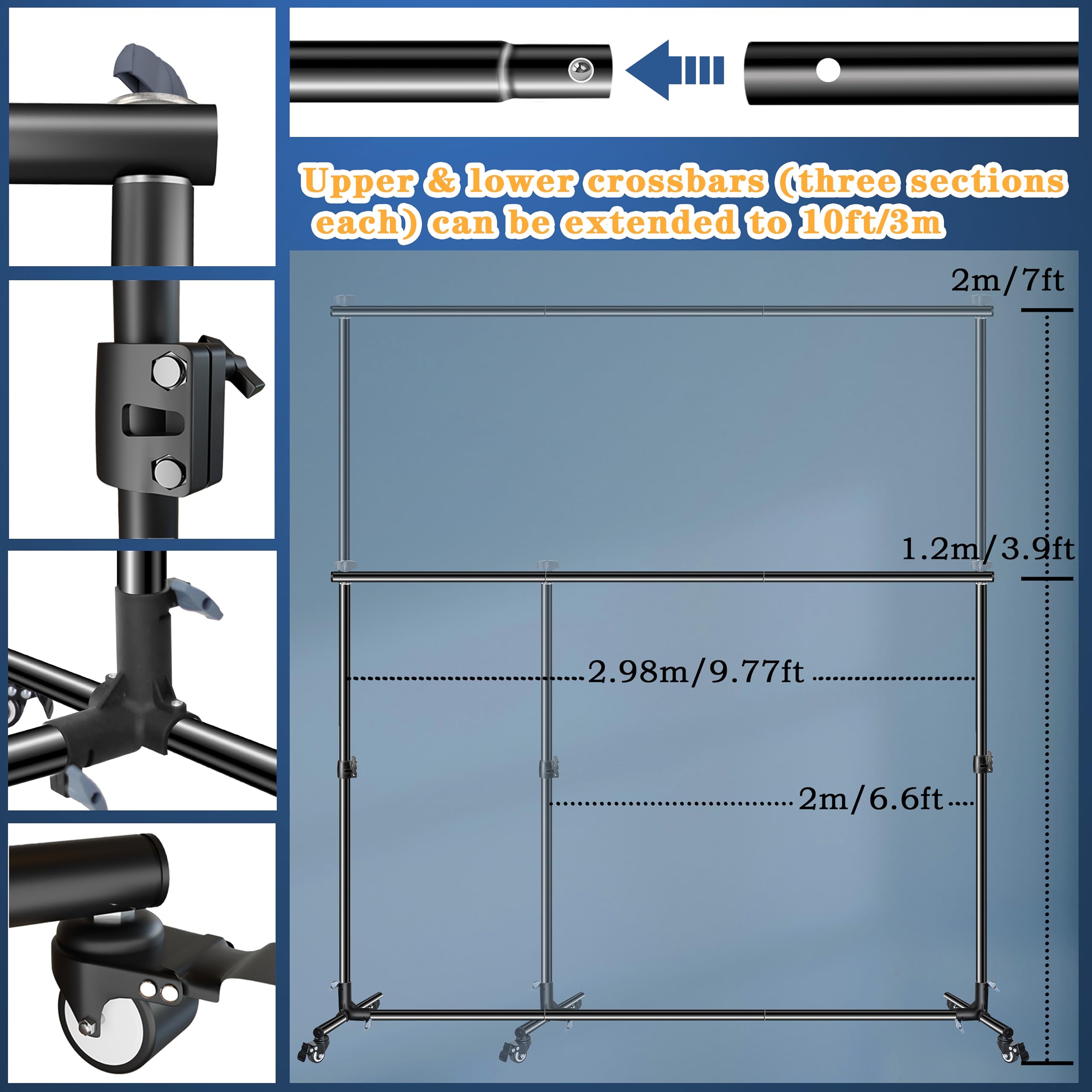 10 * 7ft Backdrop Stand, with Wheels, Adjustable Heavy-Duty Backdrop Stand, Banner Background Stand, Backdrop Support System for Parties Photo Photography
