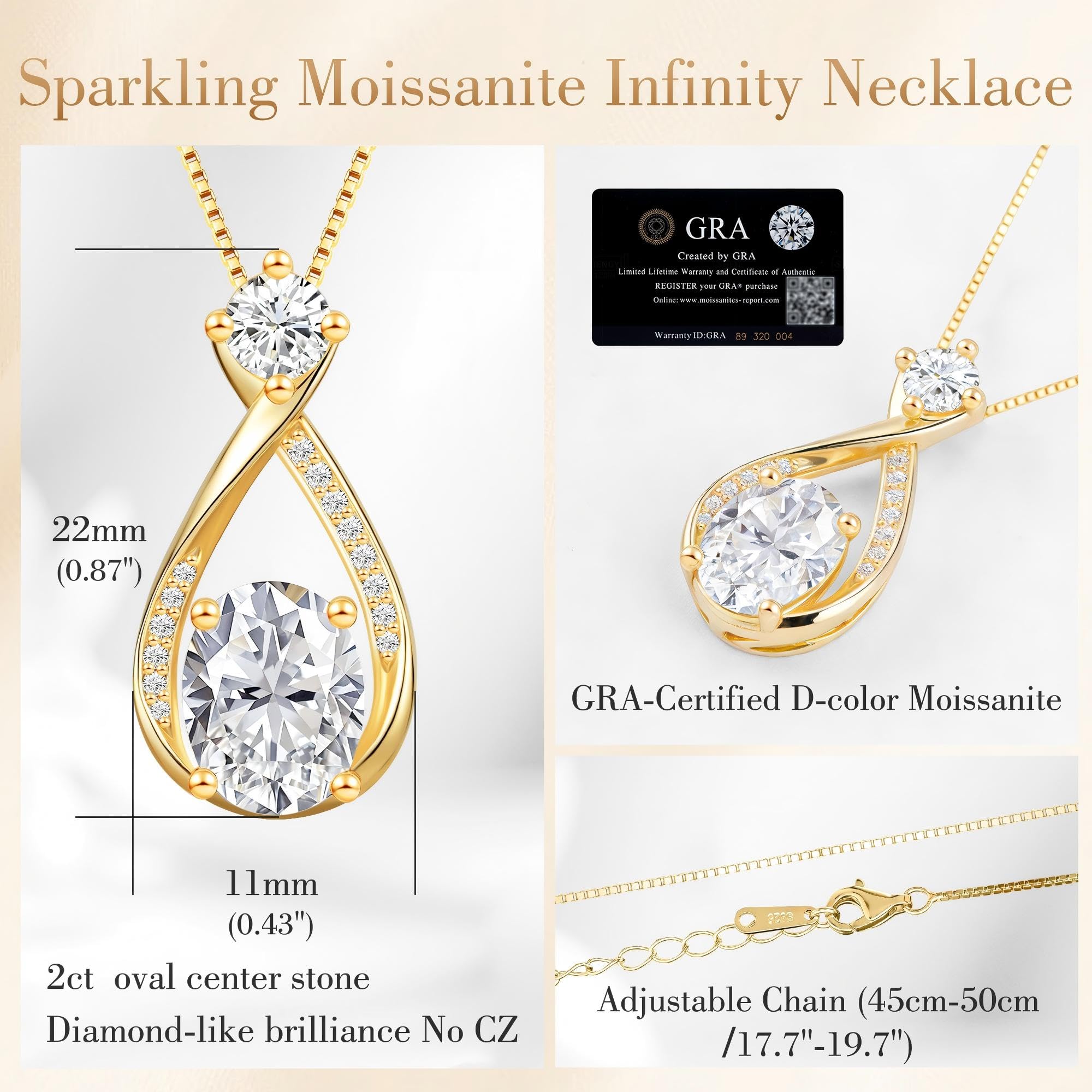 lulupanda Necklace Gift for Anniversary Birthday: 2ct Oval Infinity Pendant 14k Gold Necklace for Women - Anniversary Birthday Valentine Love for Wife/Girlfriend – Adjustable Hypoallergenic Daily Wear Jewelry with Gift Box