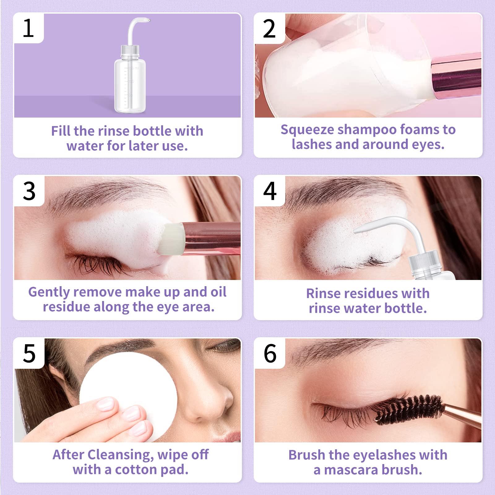 LANBENA 100ml Eyelash Extension Cleanser/Shampoo with AMINO ACID, Oil Free Foam Bath Lash Cleaning Kit with Brush,Home Salon Use