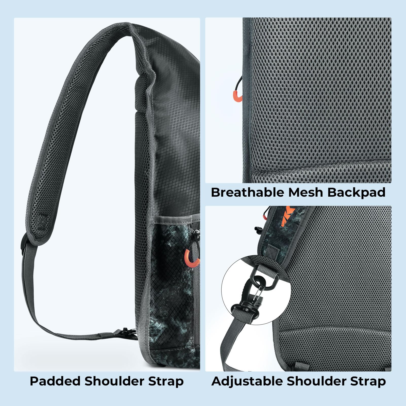 KastKing Pond Hopper Fishing Sling Tackle Storage Bag with (2) Tackle Boxes–Lightweight Sling Fishing Backpack-Sling Tool Bag for Fishing Hiking Hunting Camping,17.7X 12.6X 6 Inches,