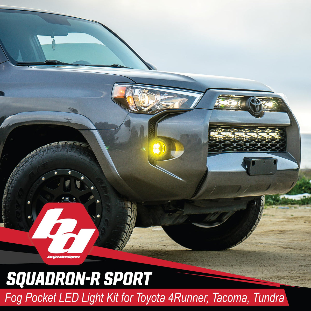 Baja Designs Squadron-R Sport LED Fog Light Kit for Toyota Tacoma 2012-24, Tundra 2014-24, 4Runner 2010-24, Set of 2 LED Lights (Wide Cornering Lens, Amber)