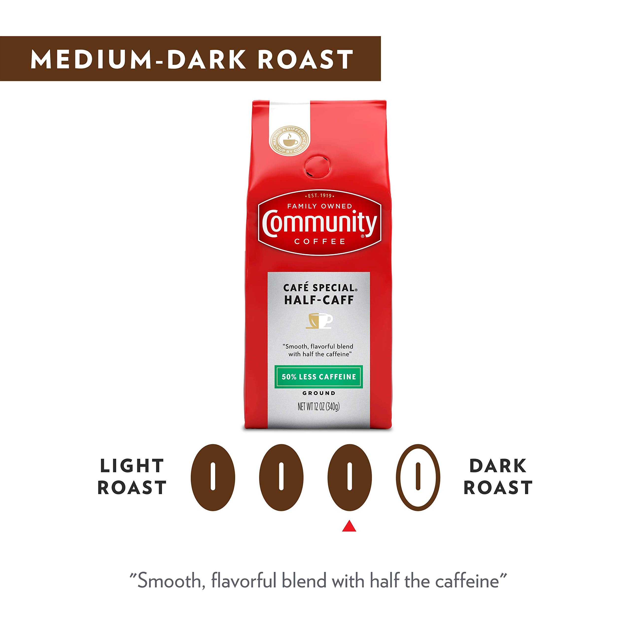 Community Coffee Café Special Half-Caff Ground Coffee, Medium Dark Roast, 32 Ounce Bag (Pack of 2)