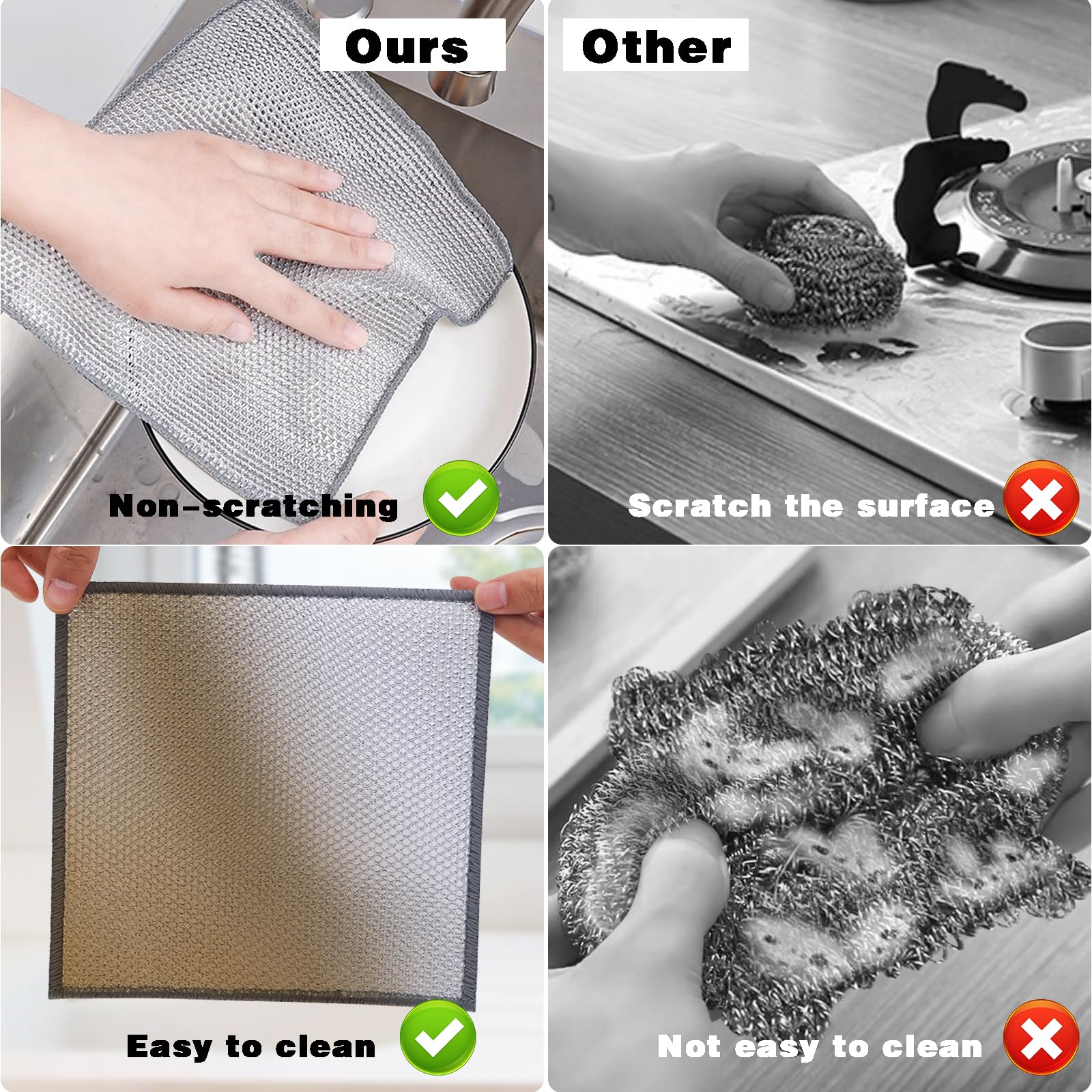 PIPUHA 10 Pack Stainless Steel Scrubber, Non-Scratch Heavy-Duty Dish Cleaning Cloth, Reusable Metallic Fiber Scrubber for Kitchen, Dishwasher Safe, Multi-Use Cleaning Rags