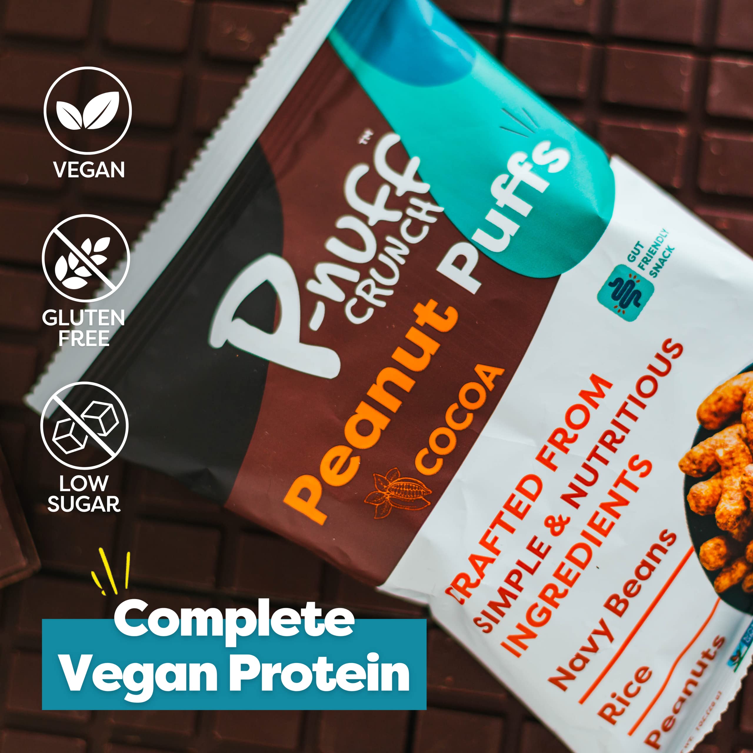 Pnuff Crunch Peanut Butter Puffs - Healthy Snacks, Low Calorie Snacks, Gluten Free Snacks, Vegan, High Protein, Keto, Office Snacks, Low Sugar, as Seen on Shark Tank - Cocoa, 4 Oz Bag (Pack of 6)