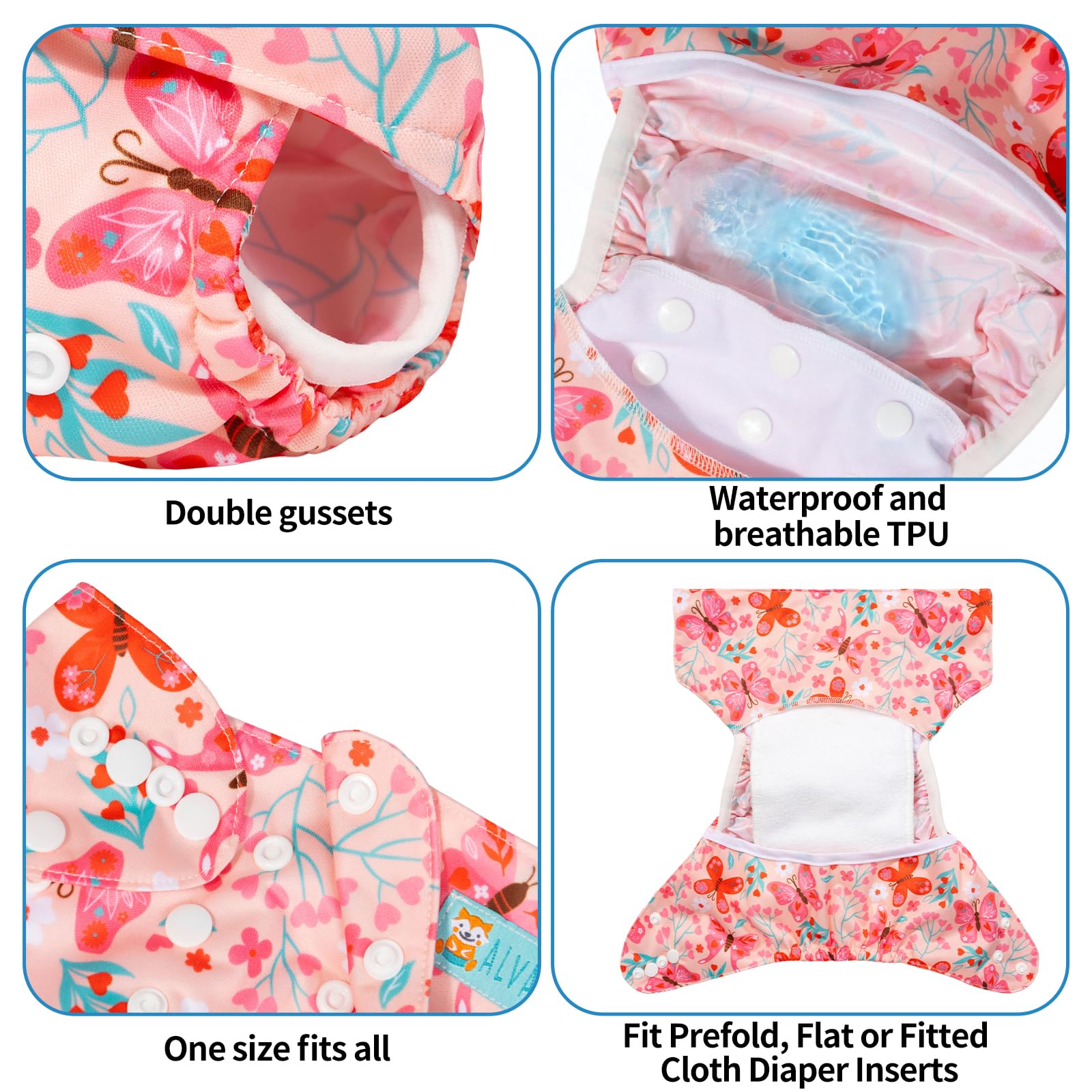 ALVABABY 6pcs Cloth Diaper Covers & 1 Wet Dry Bag, Reusable Cloth Diaper Shell for Prefold with Multi-Functional Bag