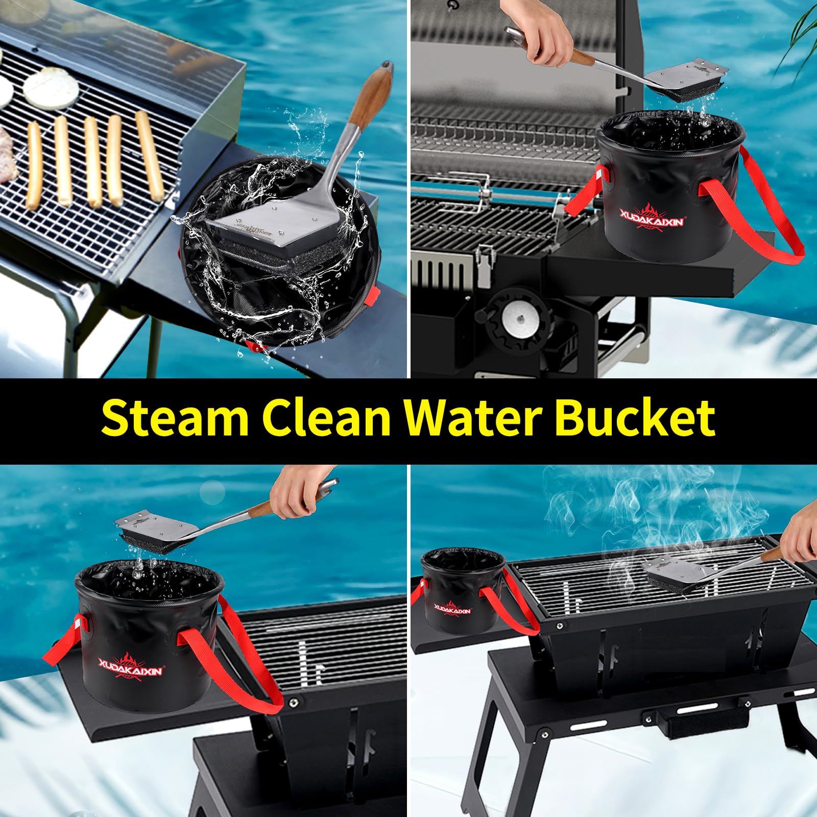 XUDAKAIXIN Grill Brush Collapsible Water Bucket, Perfect Partner for Steam Grill Brush (Only Water Bucket No Grill Brush)