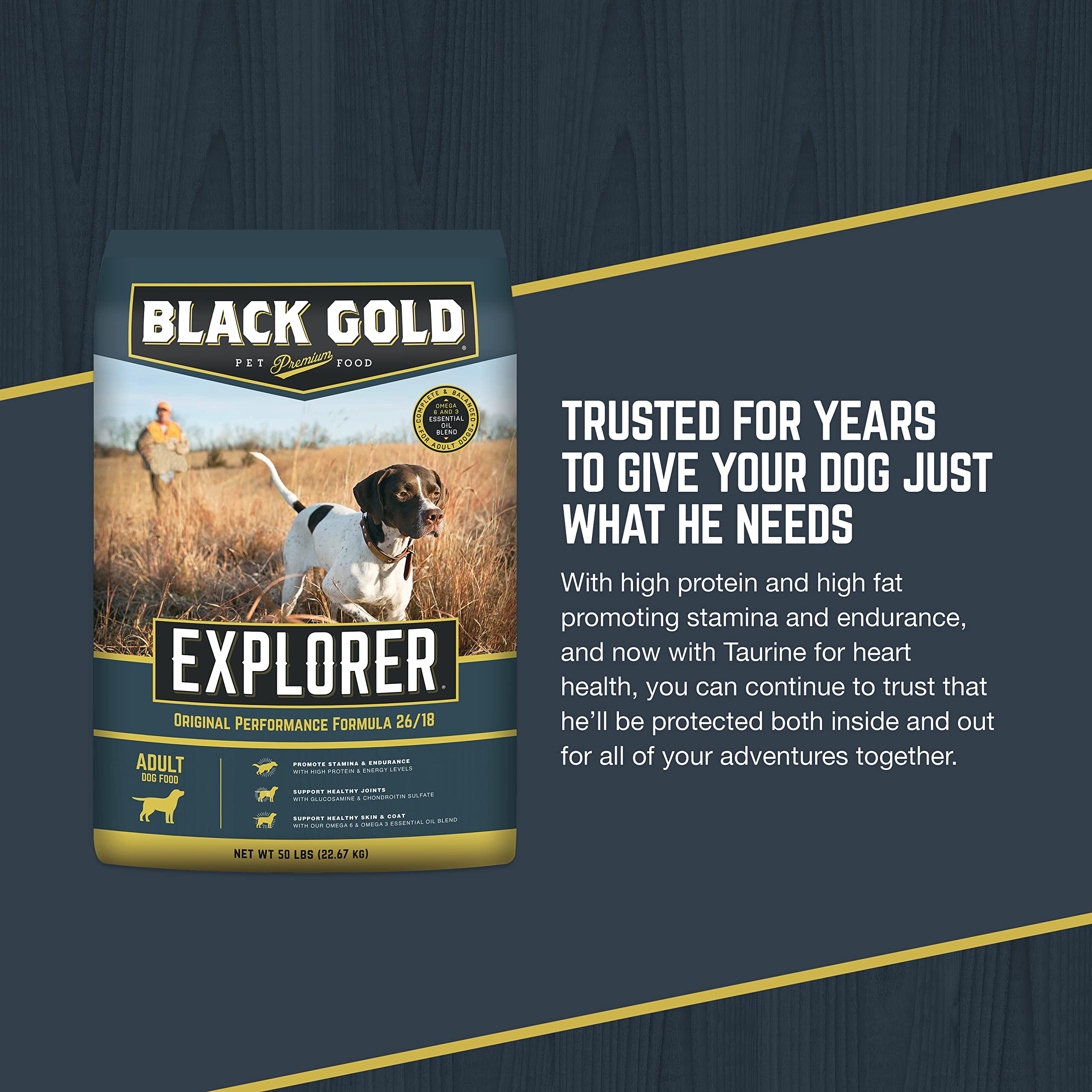 Black Gold Explorer Dry Dog Food for Adult Dogs, Original Performance 26/18 Formula, 50 lb Bag