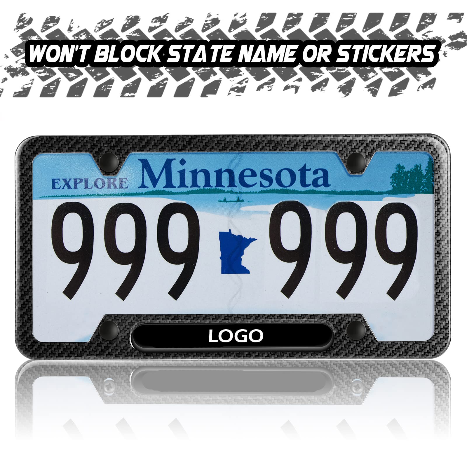 Black License Plate Frames for BMW, 2PCS Carbon Fiber Printing License Plate Holder Bracket, Premium Aluminum Alloy Weather Proof License Plate Covers with Screw Caps Cover Set Car Accessories