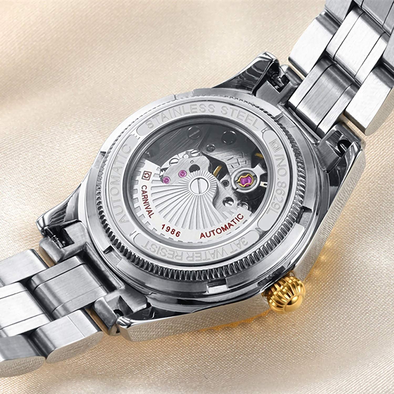 BESTKANG Luxury Watches Automatic Women's 50M Waterproof Calendar Stainless Steel Mechanical Watch Self Winding (Two Tone Gold)