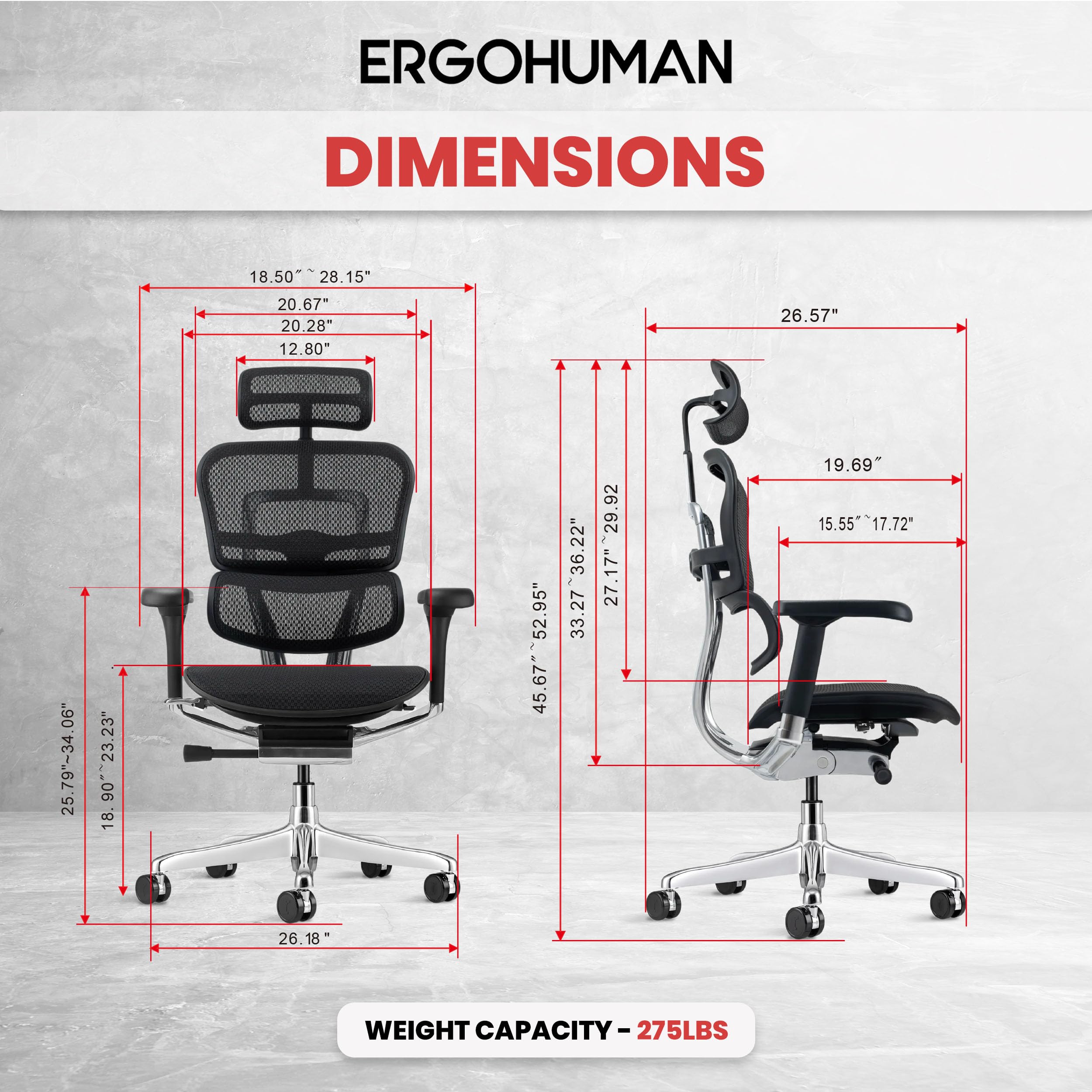 Ergohuman Eurotech GEN2 – High Back Black Mesh Office Chair with Adjustable and Flexible Lumbar Support – Headrest, Seat Slider, Armrests, and Height Adjustment