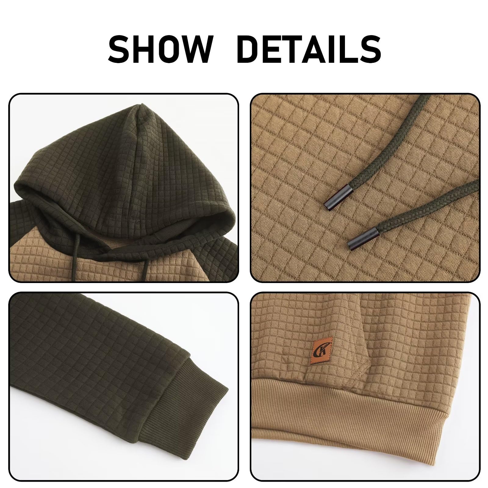 Yundobop Men's Pullover Hoodies Plaid Jacquard Long Sleeve Drawstring Hipster Casual Hooded Sweatshirts with Kanga Pockets Khaki/Armygreen M