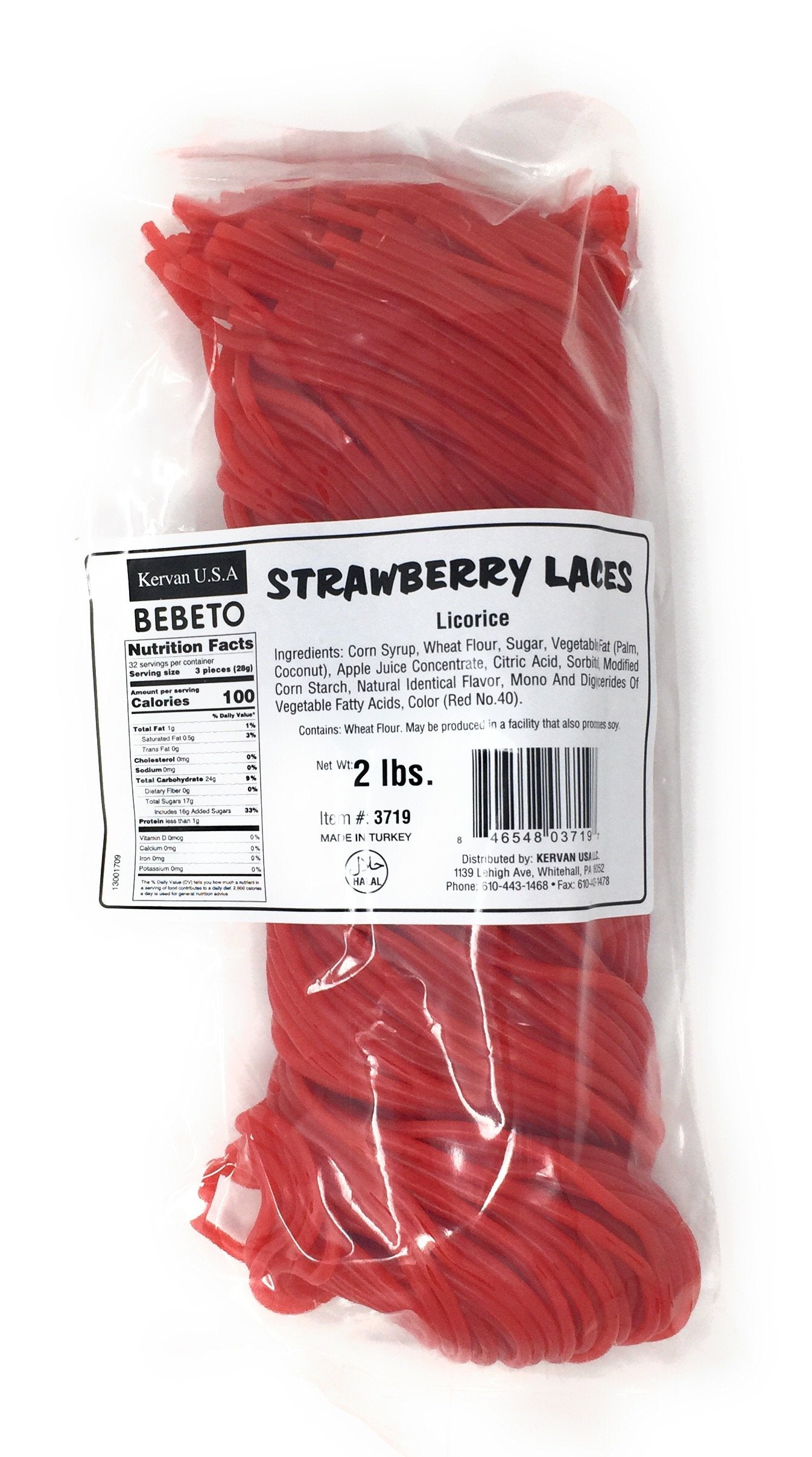 Kervan Candy Bebeto Strawberry Licorice Laces - Red Shoestring Licorice Laces for Braiding, Decorating Baked Goods & Making Knots - Soft & Chewy Candy (2 lbs)