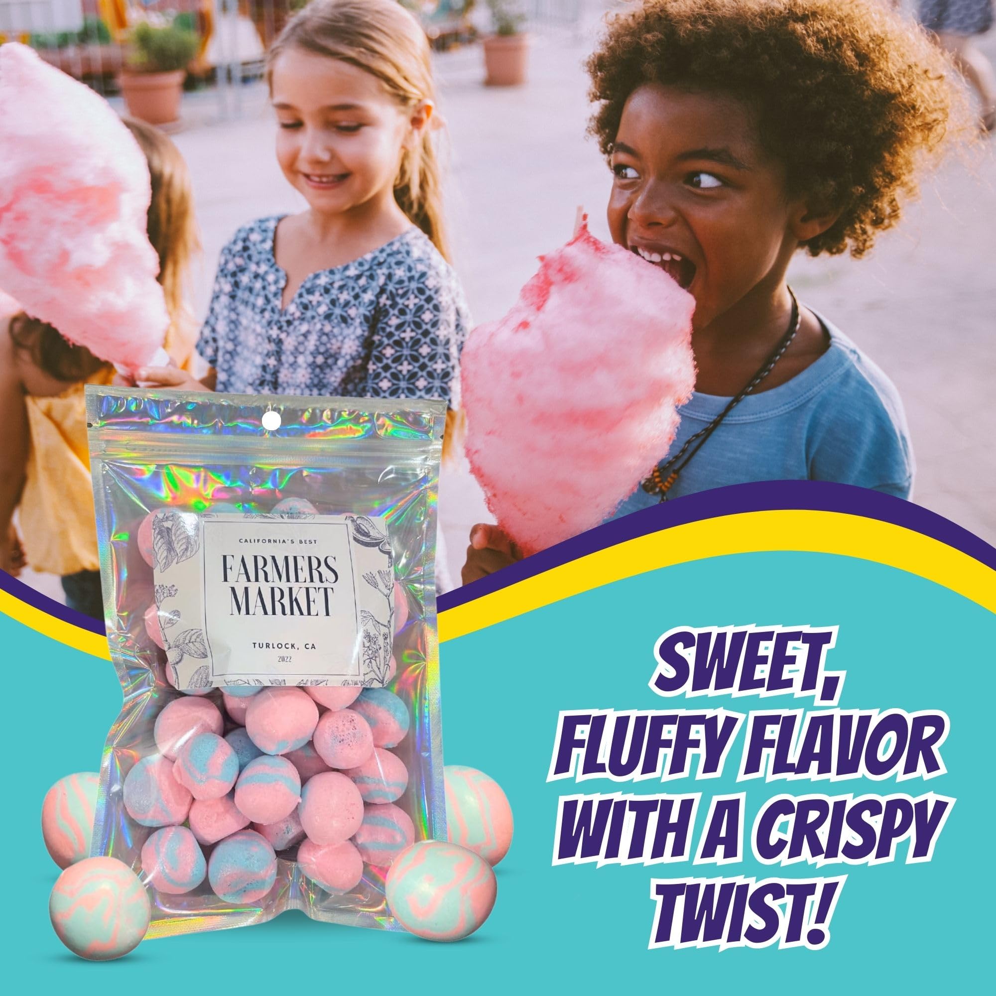 Farmers Market Cotton Candy Taffy - Blue And Pink, Freeze-Dried Freshness, Fluffy, Soft Texture - Whipped Cotton Candy Taffy, (2 oz)
