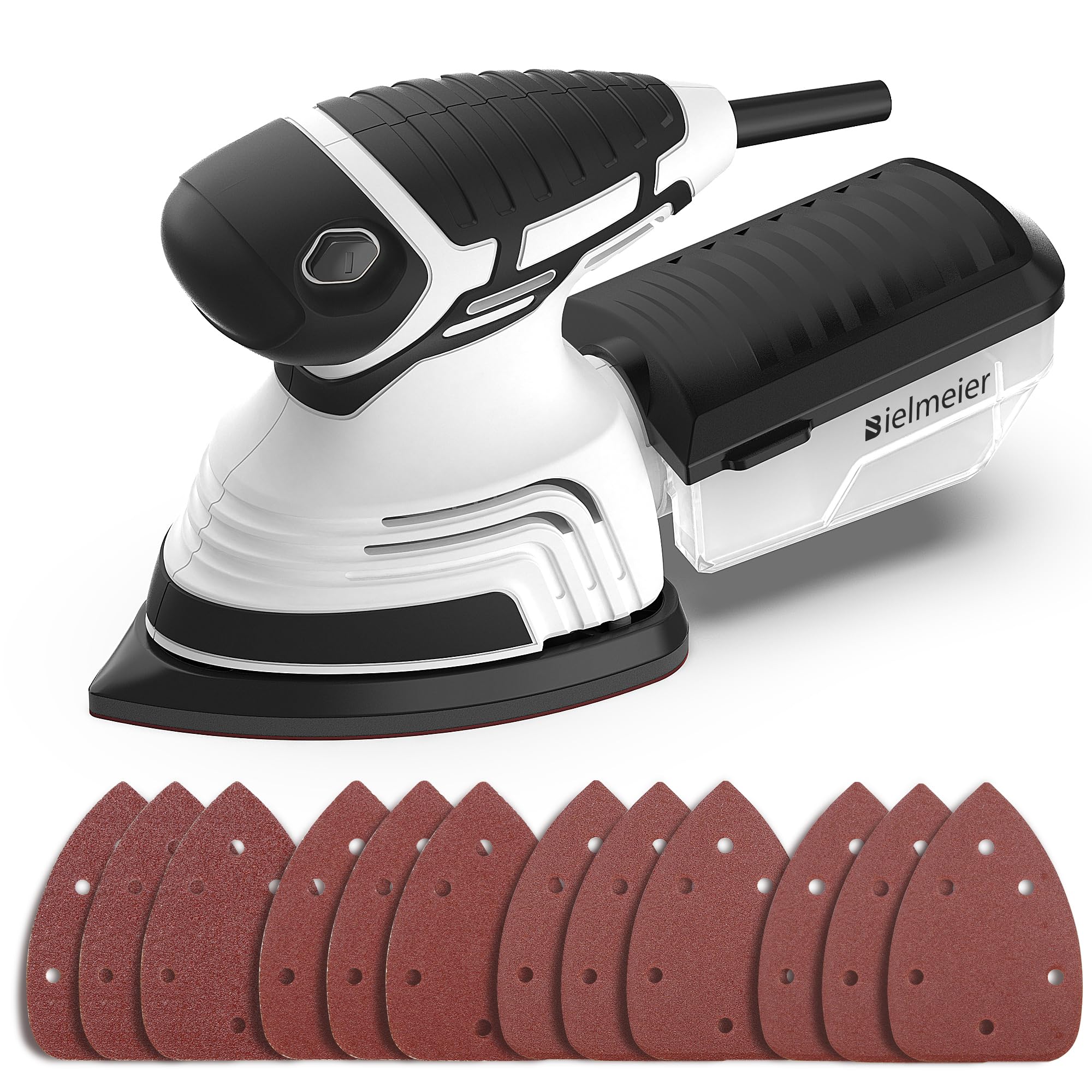 Bielmeier Electric Detail Sander with 12-Piece Sandpaper(60 Grit×3,80 Grit ×3,100 Grit×3,120 Grit × 3) with Efficient Dust Collection System Multi-Function,14,000 OPM Hand Held Sanders for Wood…