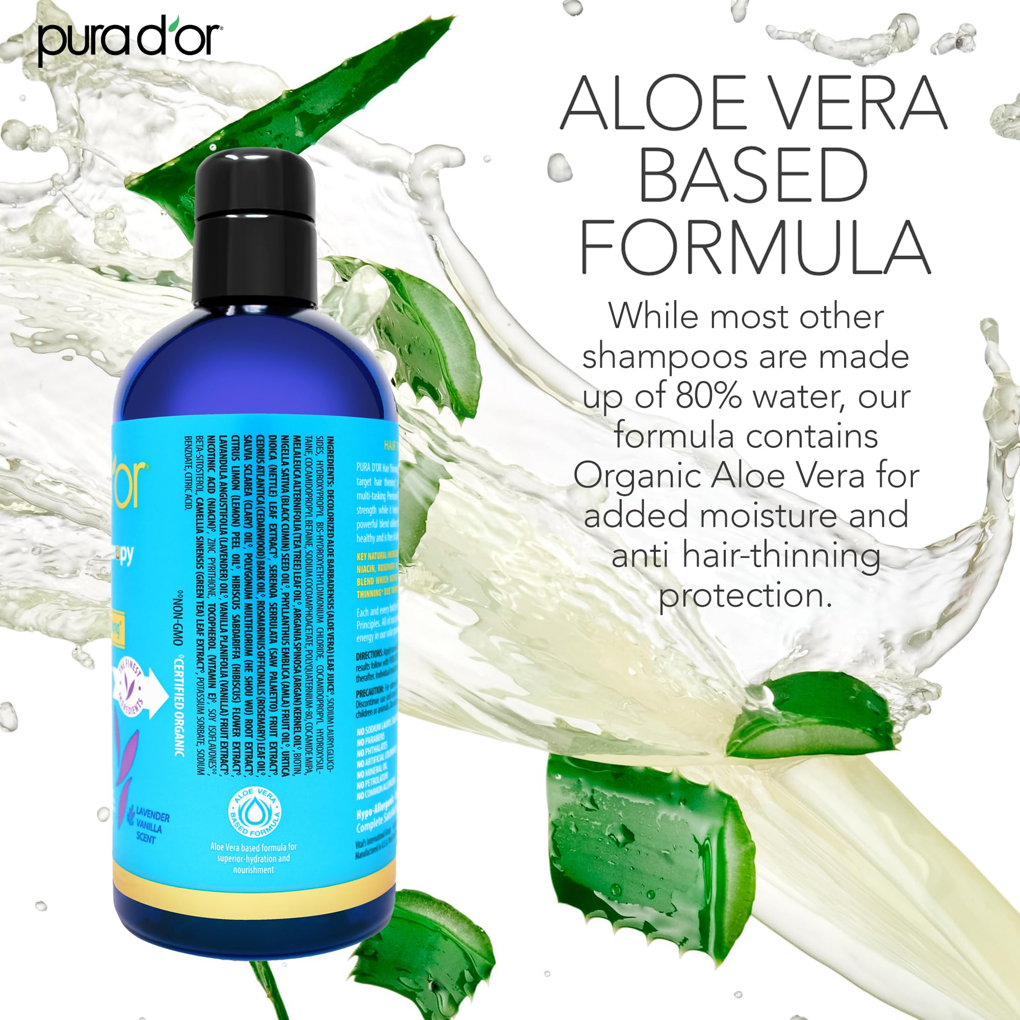 PURA D'OR Hair Thinning Therapy Biotin Shampoo - CLINICALLY TESTED Effective Results, Herbal Blend Hair Thickening Products Women & Men, Color Safe Routine Shampoo, LAVENDER VANILLA Scent 16 Oz