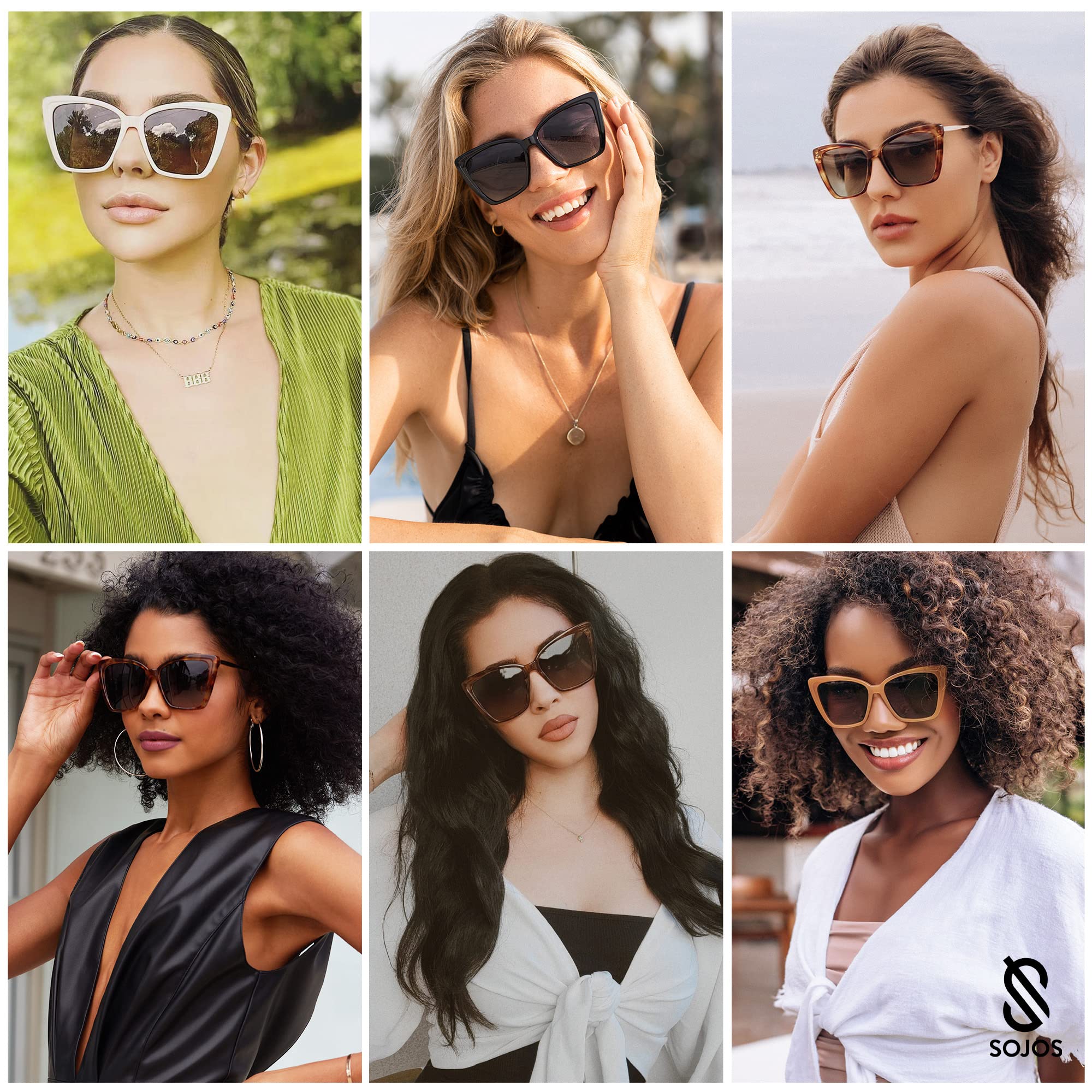 SOJOS Trendy Polarized Sunglasses For Women Retro Womens Oversized Square Cat Eye Sun Glasses UV Protection SJ2206 Yellow Tortoise Frame/Brown Grading Green Lens