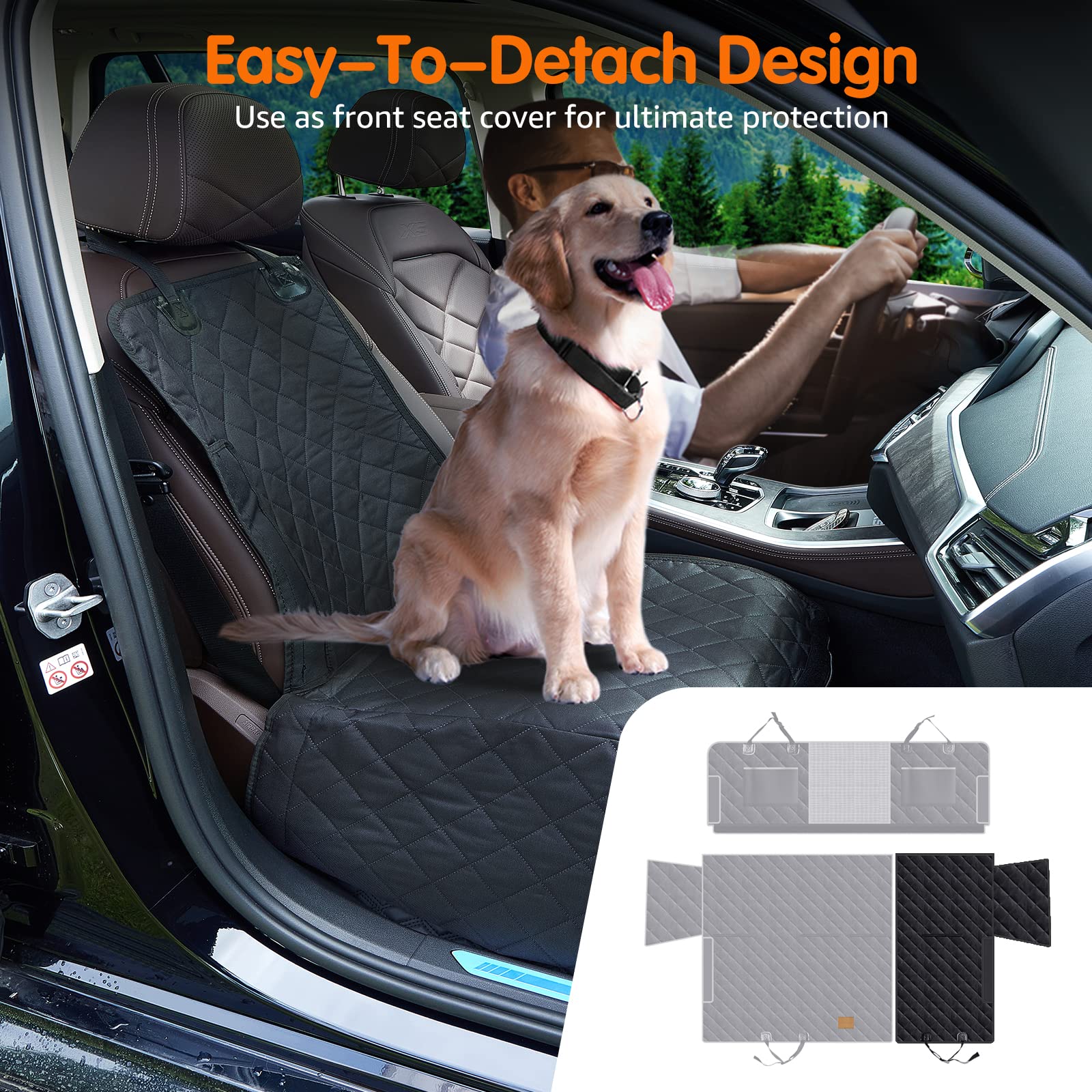 nzonpet Upgraded 6-in-1 Dog Car Seat Cover for Back Seat, 100% Waterproof Dog Car Hammock, Nonslip Dog Seat Cover for Cars Trucks and SUVs, Backseat Cover Protector for Dogs with Mesh Window- Black