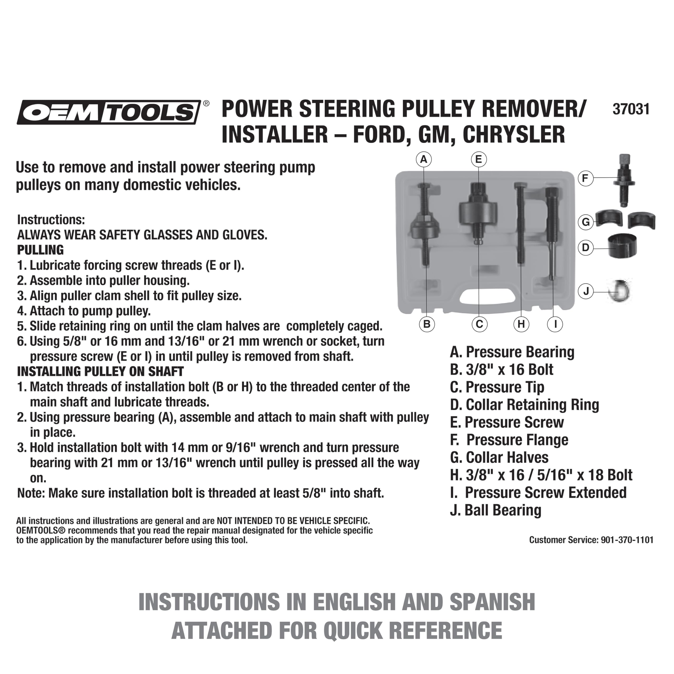 OEMTOOLS 37031 Power Steering Pulley Puller and Installer Kit, Removes and Installs Power Steering Pump Pulleys on Most Domestic Vehicles, Ford, GM, VW , green
