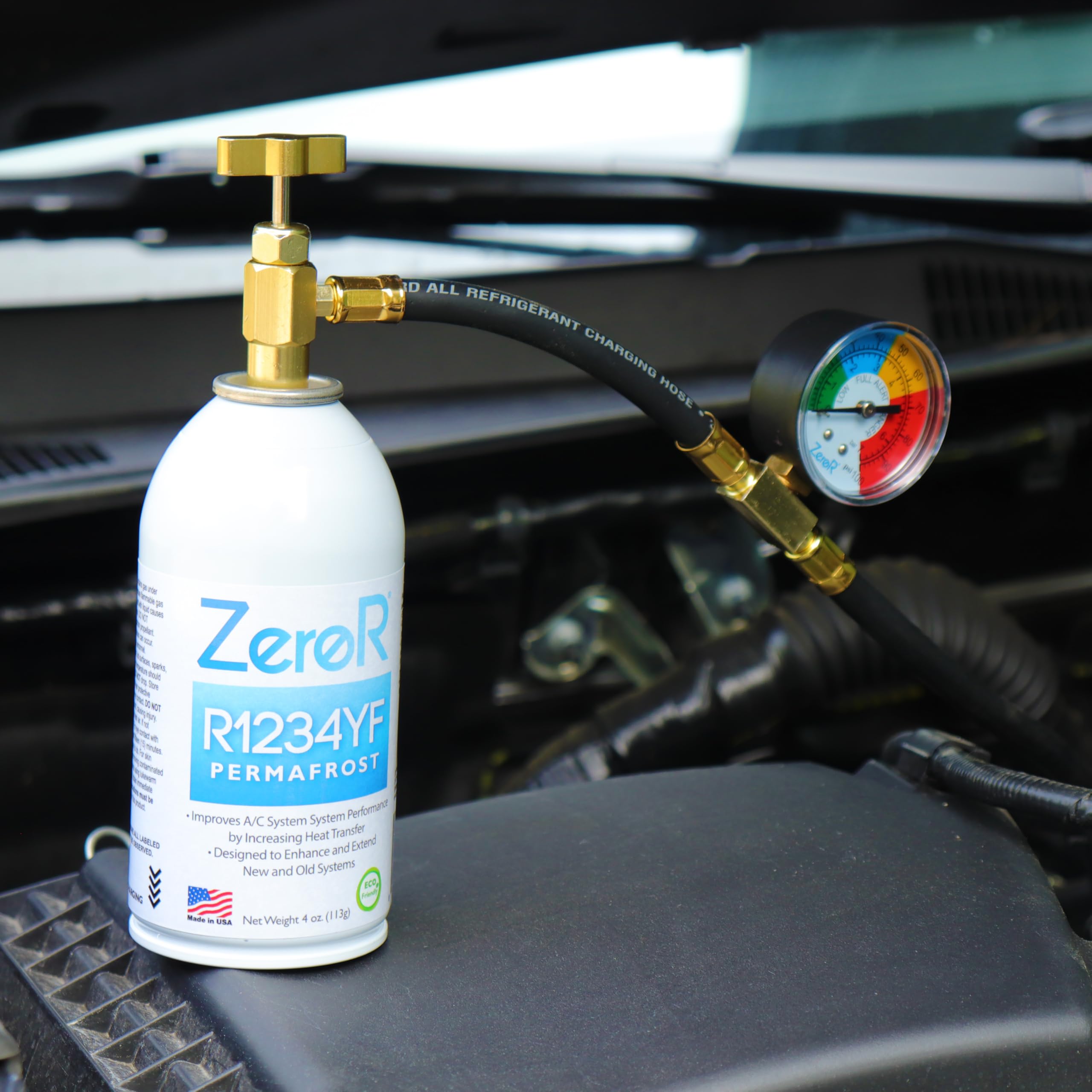 ZeroR® Permafrost for R1234YF AC Systems | Performance Booster | 5 Cans + 24" HD Can Tap Gauge