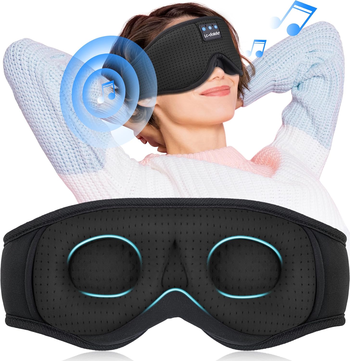 LC-dolida Sleep Mask with Bluetooth Headphones Bluetooth Sleep Mask Sleep Headphones,3D Eye Mask for Sleeping Mask Music Sleeping Headphones for Side Sleepers Meditation Gifts Gadgets for Men Women, Black