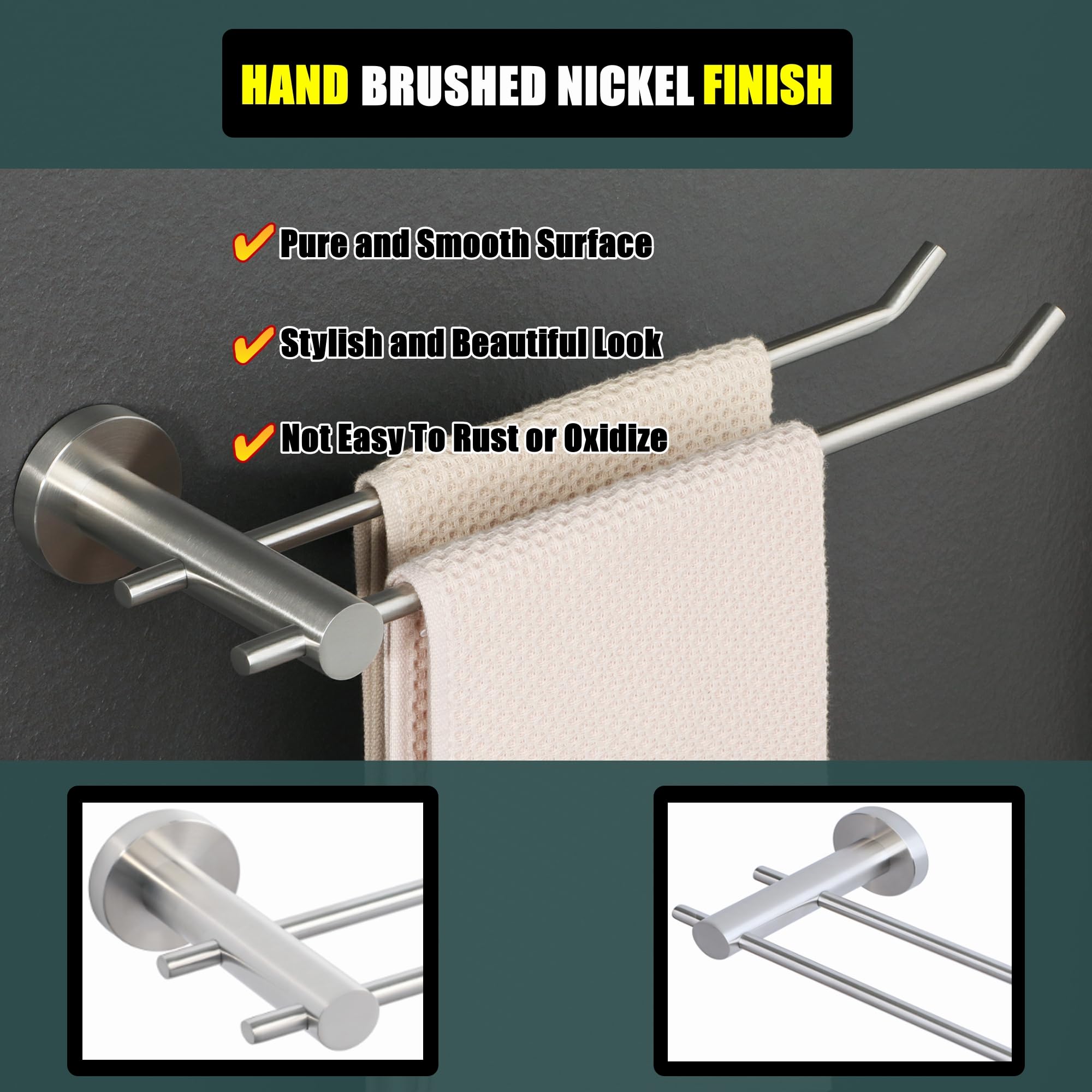 Alise Hand Towel Holder Towel Ring,Double Towel Bars Towel Racks for Bathroom Wall Mount,SUS304 Stainless Steel Towel Hanger,Brushed Nickel GKL2280-LS