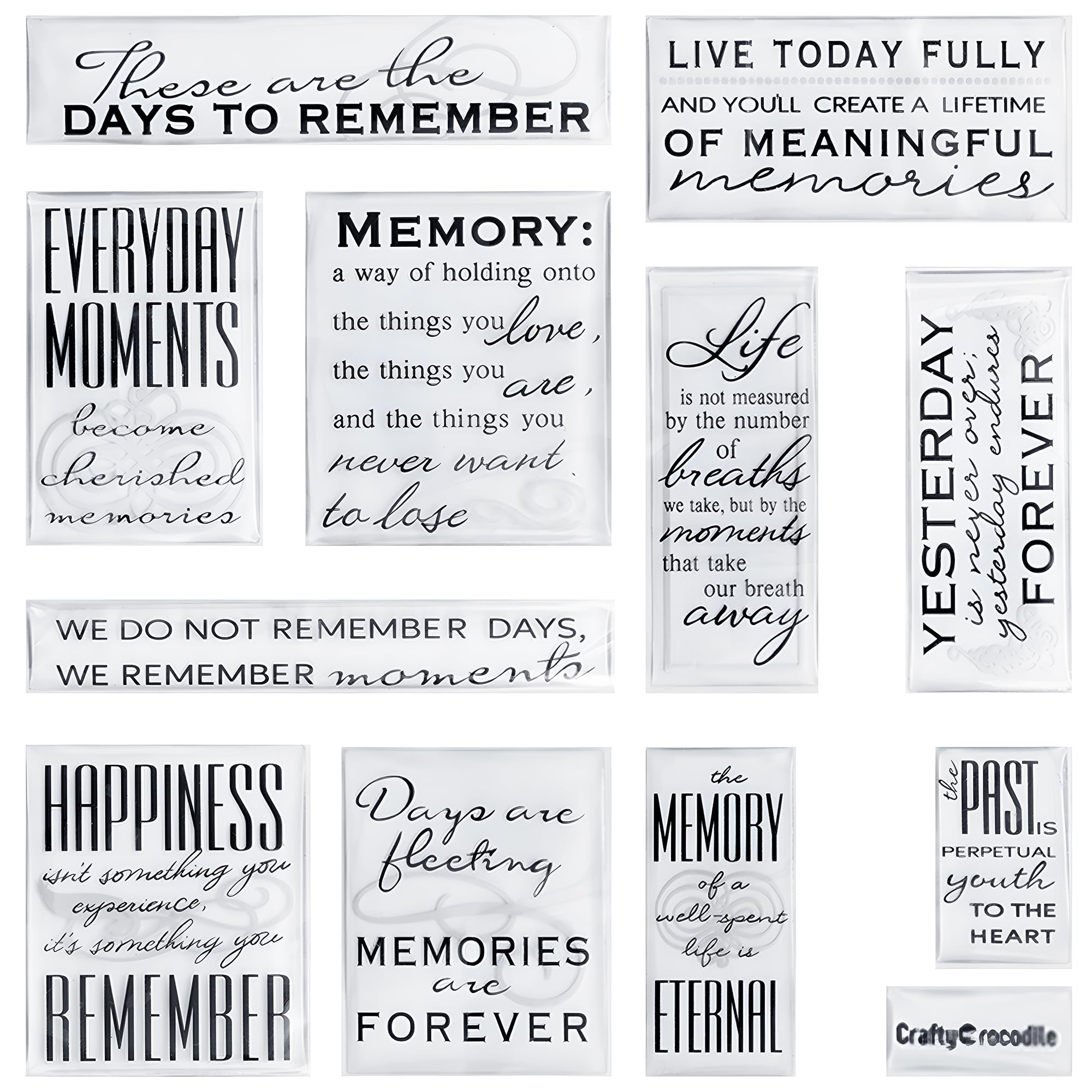 CraftyCrocodile Memories Love Quotes Epoxy Stickers - Clear & Black Memorial Family Themed in Loving Memory Stickers for Anniversary Wedding Scrapbook