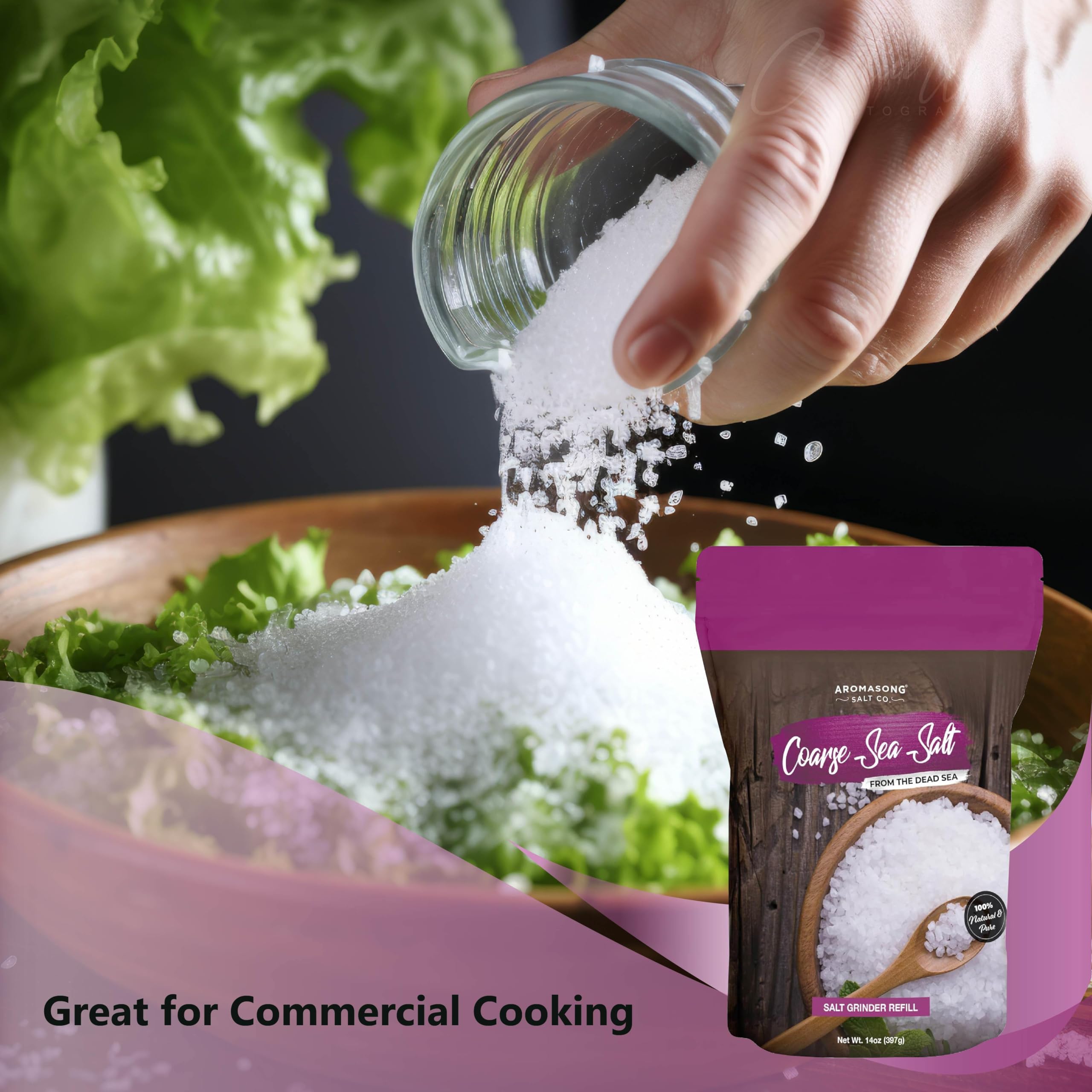 Aromasong Coarse Sea Salt for Grinder Refill - Dead Sea Salt in Resealable Bag - Pure & Natural Sun Dried, Unrefined, Gluten Free, For Daily Cooking & Pickling Salt - 14 oz.