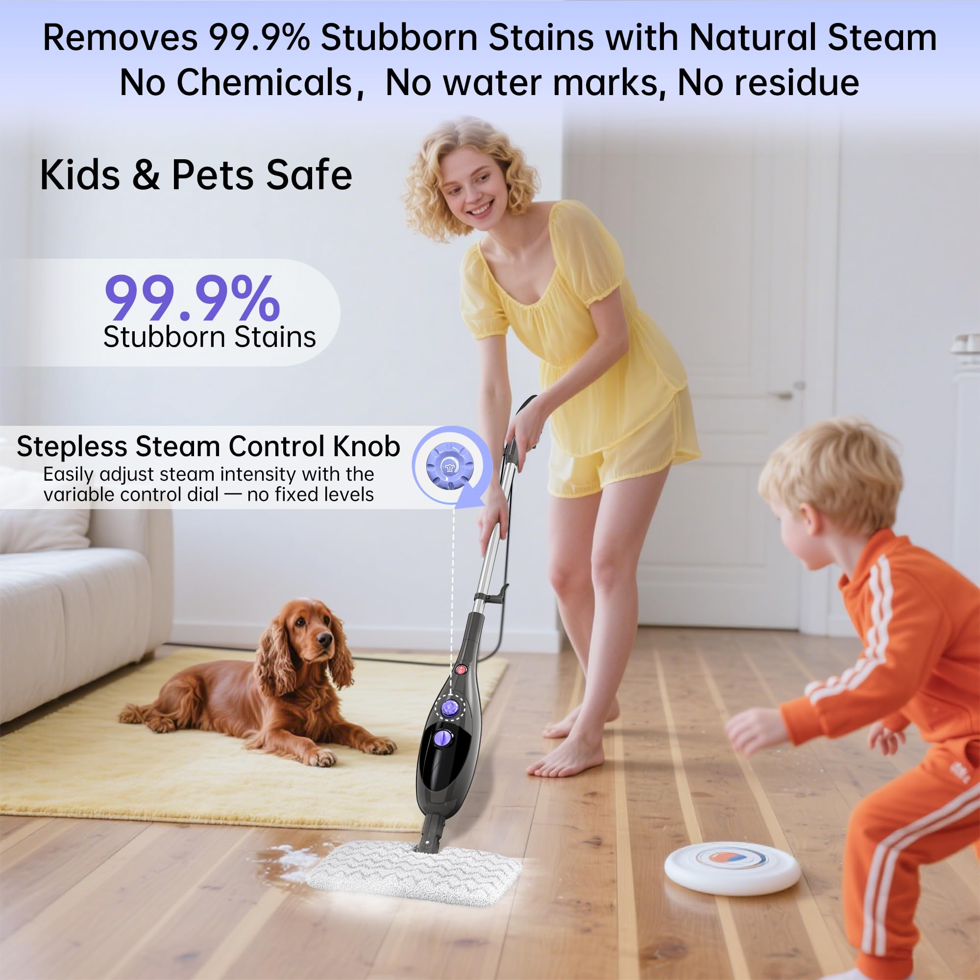 Steam Mop, 12-in-1 Detachable Handheld Steam Cleaner, 15s Fast Heat-Up Floor Steamer for Hardwood Floors, Tile, Carpet, Clothes, Windows & Furniture, Lightweight Design,Two-Sided Adjustable Mop Head
