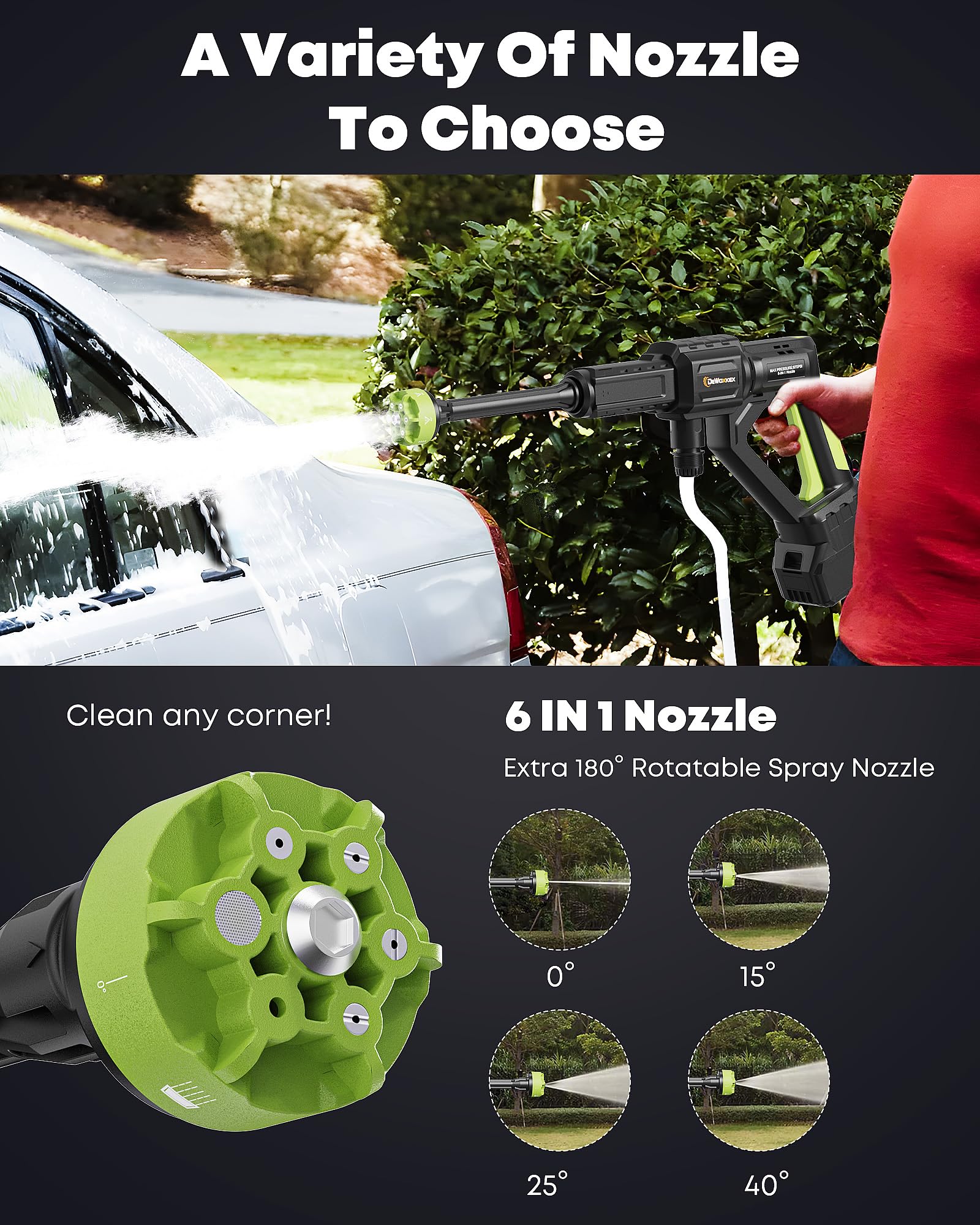 Dkenicor Cordless Pressure Washer, 970PSI Portable Pressure Washer with 6-in-1 Nozzle, 4.0Ah Battery Pressure Washer, High Pressure Washer Gun for Car, Fence, Floor, Patio