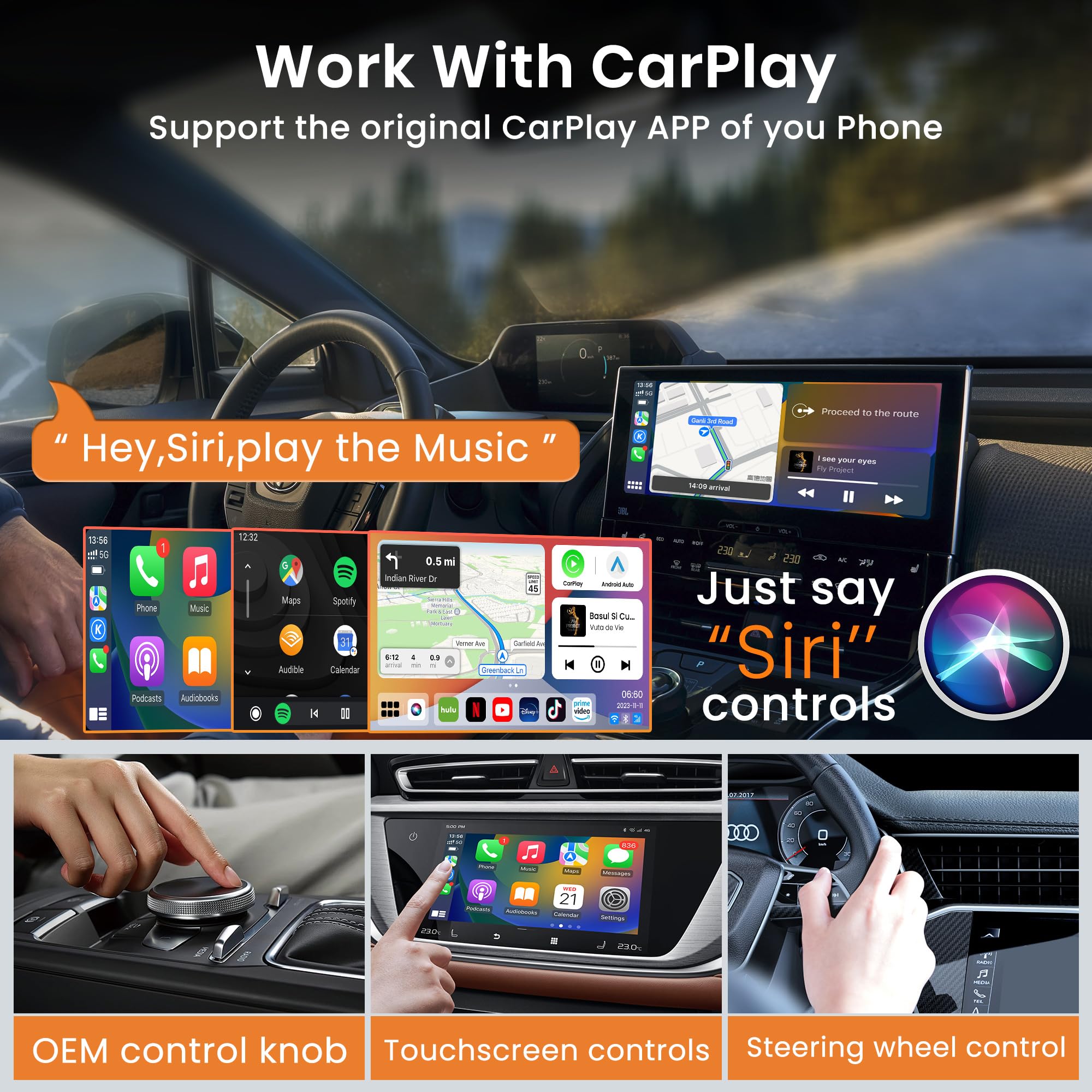 MMB MAX 5.0 CarPlay Box 2024 Newest Android 13.0 Multimedia Video Ai Box, QCM 6225 8-Core 8+128GB Online YouTube/Netflix/Google Store, Support SIM&TF Card Wireless CarPlay & Android Auto Adapter