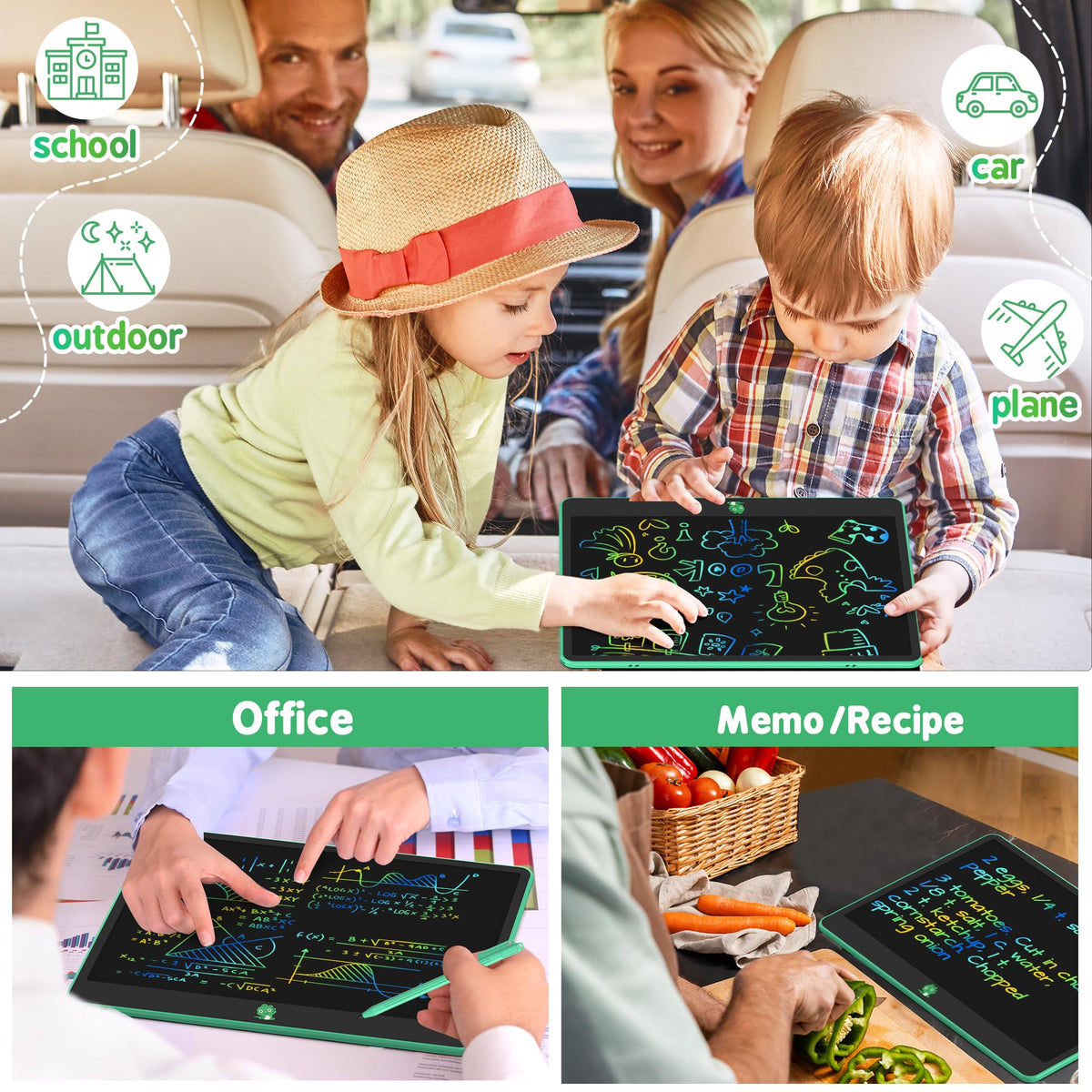 Hockvill LCD Writing Tablet for Kids, Toys for Girls Boys Drawing Pad for 3 4 5 6 7 Year Old Kid, Toddler Doodle Board Christmas Birthday Gift for Children (16 INCH, Green)