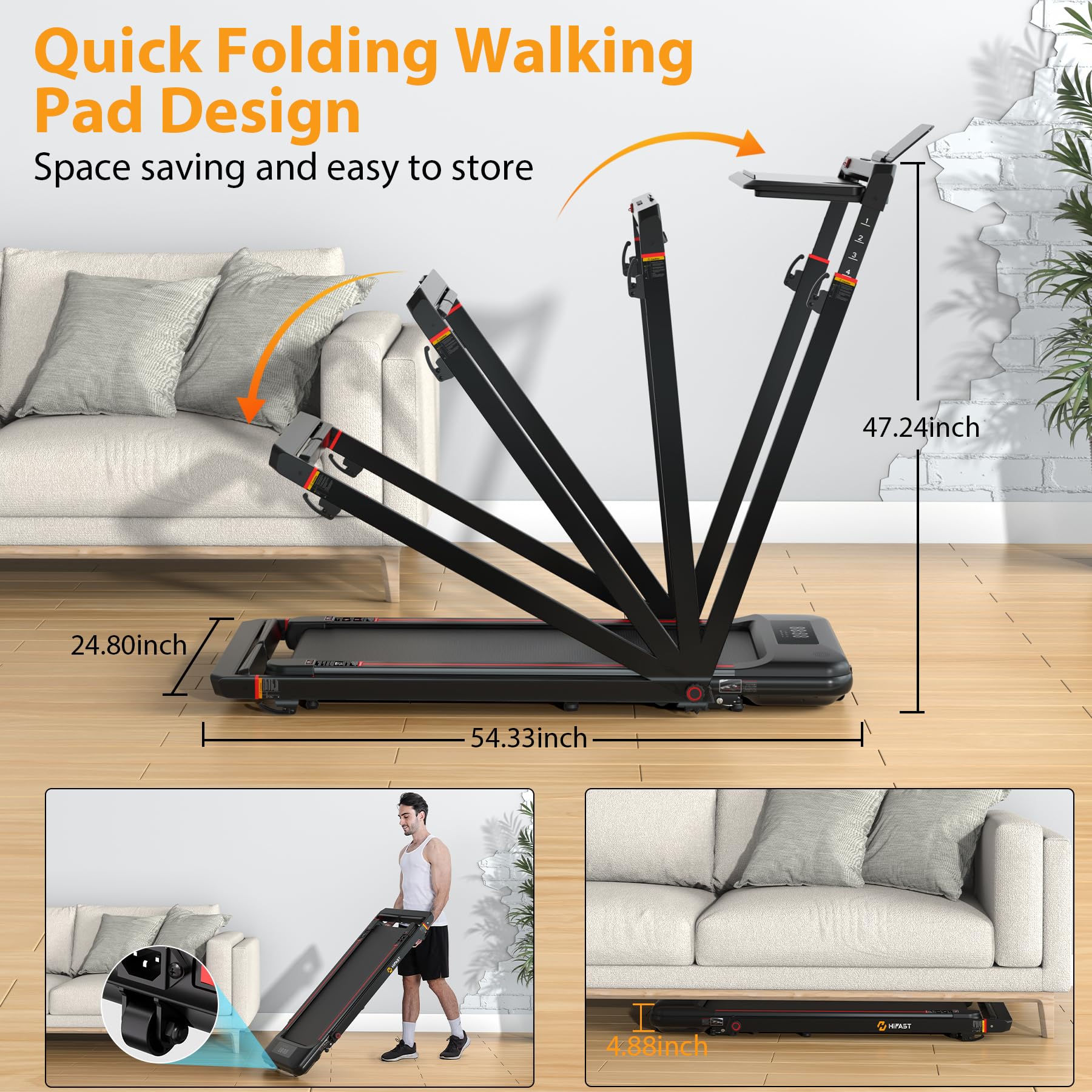 HiFast Walking Pad Treadmill with Desk Workstation, 3.0HP Under Desk Treadmills with 8% Incline Handle Bar, Foldable Portable Treadmill for Home Office, 300lbs Capacity, Remote Control, APP