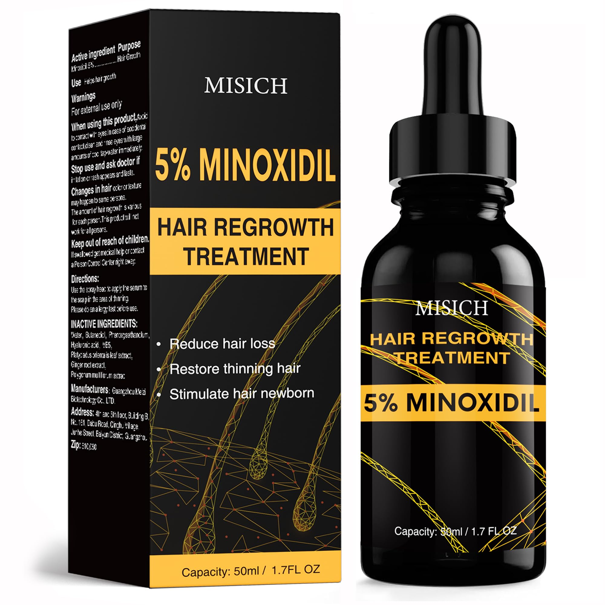 5% Minoxidil for Men and Women, Biotin Hair Growth Serum Oil, Natural Hair Loss Regrowth Treatment for Thicker, Fuller Hair 50ml