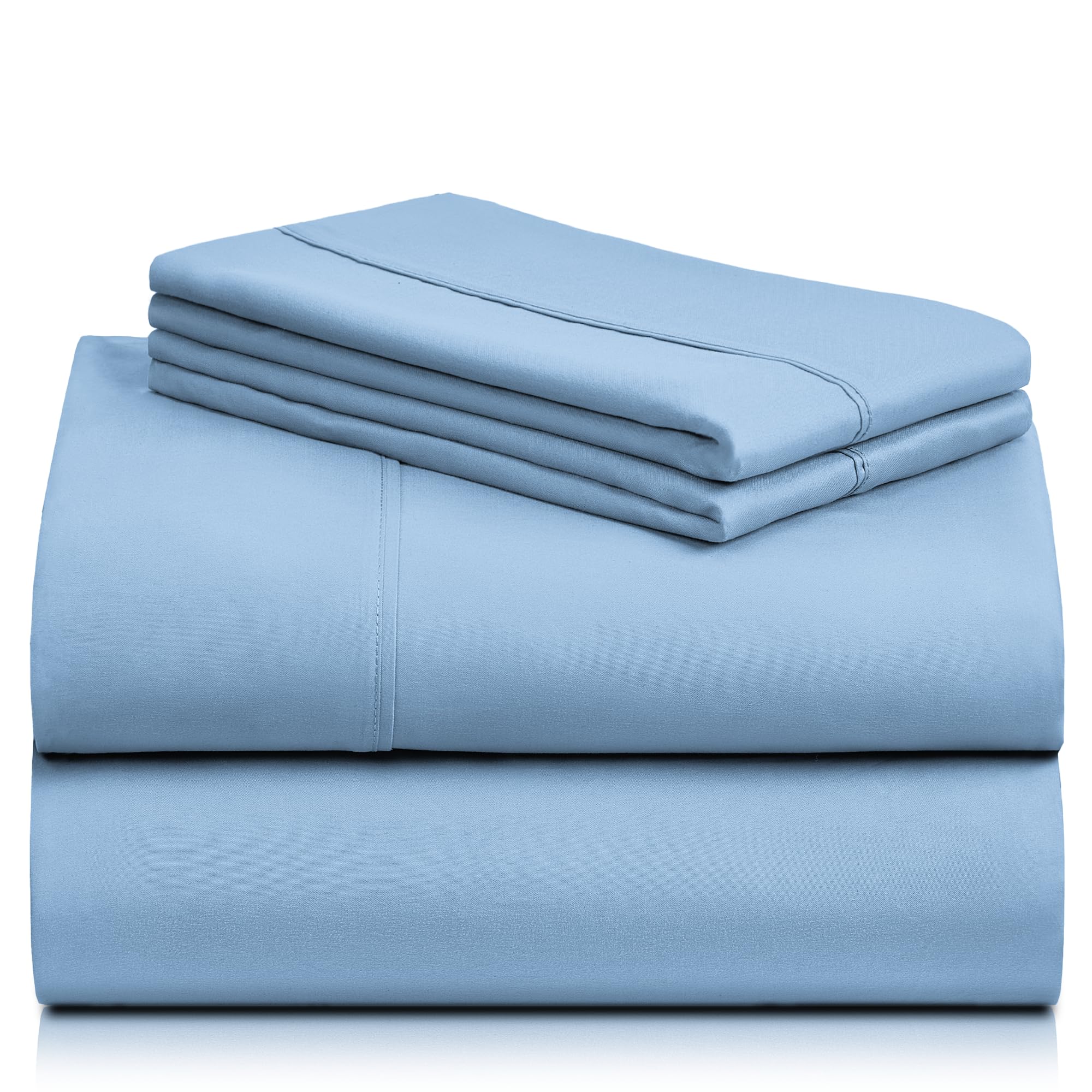 LuxClub 4 PC Full Sheet Set, Breathable Luxury Bed Sheets, Deep Pockets Wrinkle Free Cooling Bed Sheets Machine Washable Hotel Bedding Silky Soft - Sky Full