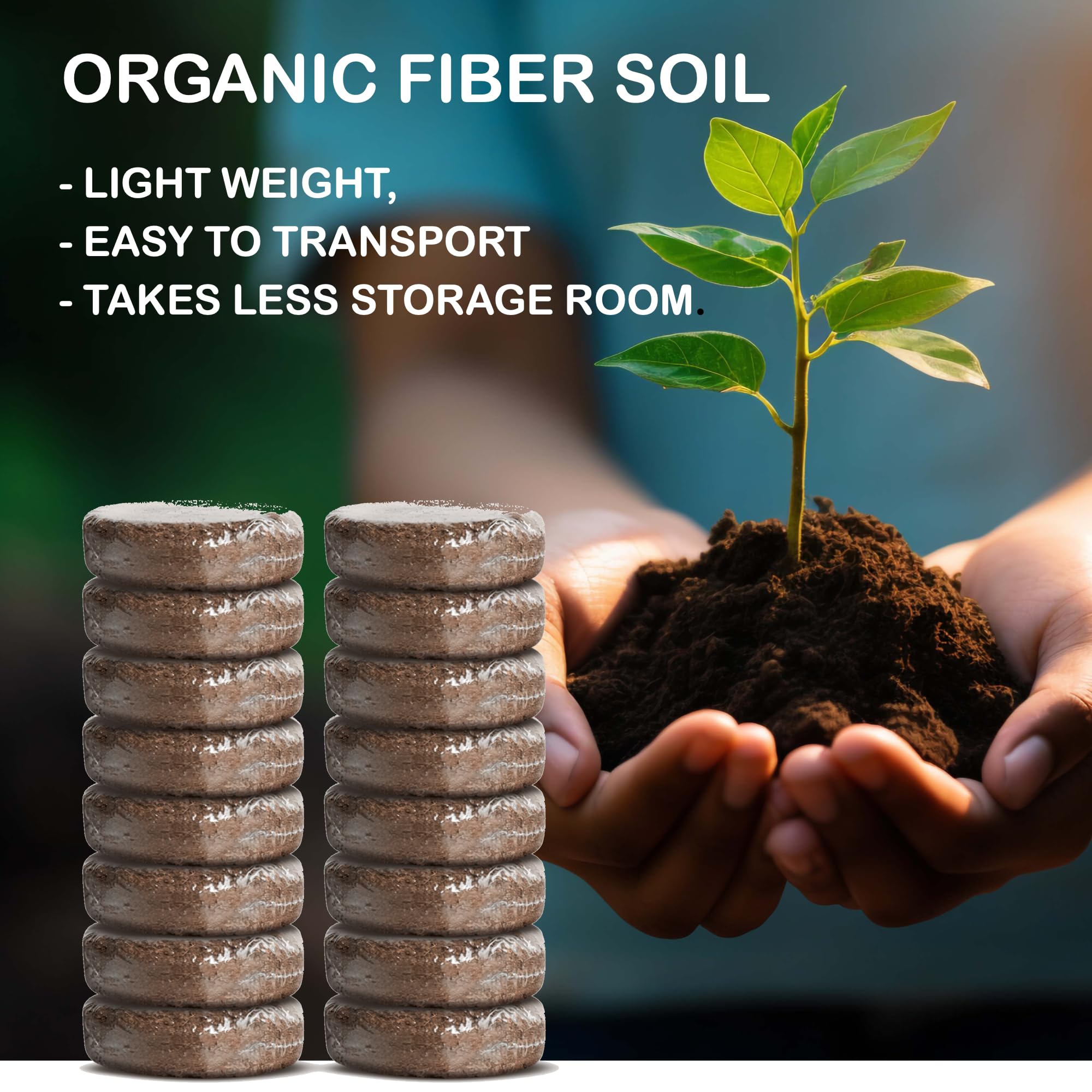 16 Pack Expanding Organic Fiber Soil, Amazing Potting Soil for Indoor Plants & Herbs. Soil Discs Made from Coco Coir. Expands to Fit 3β and 4β Pots.