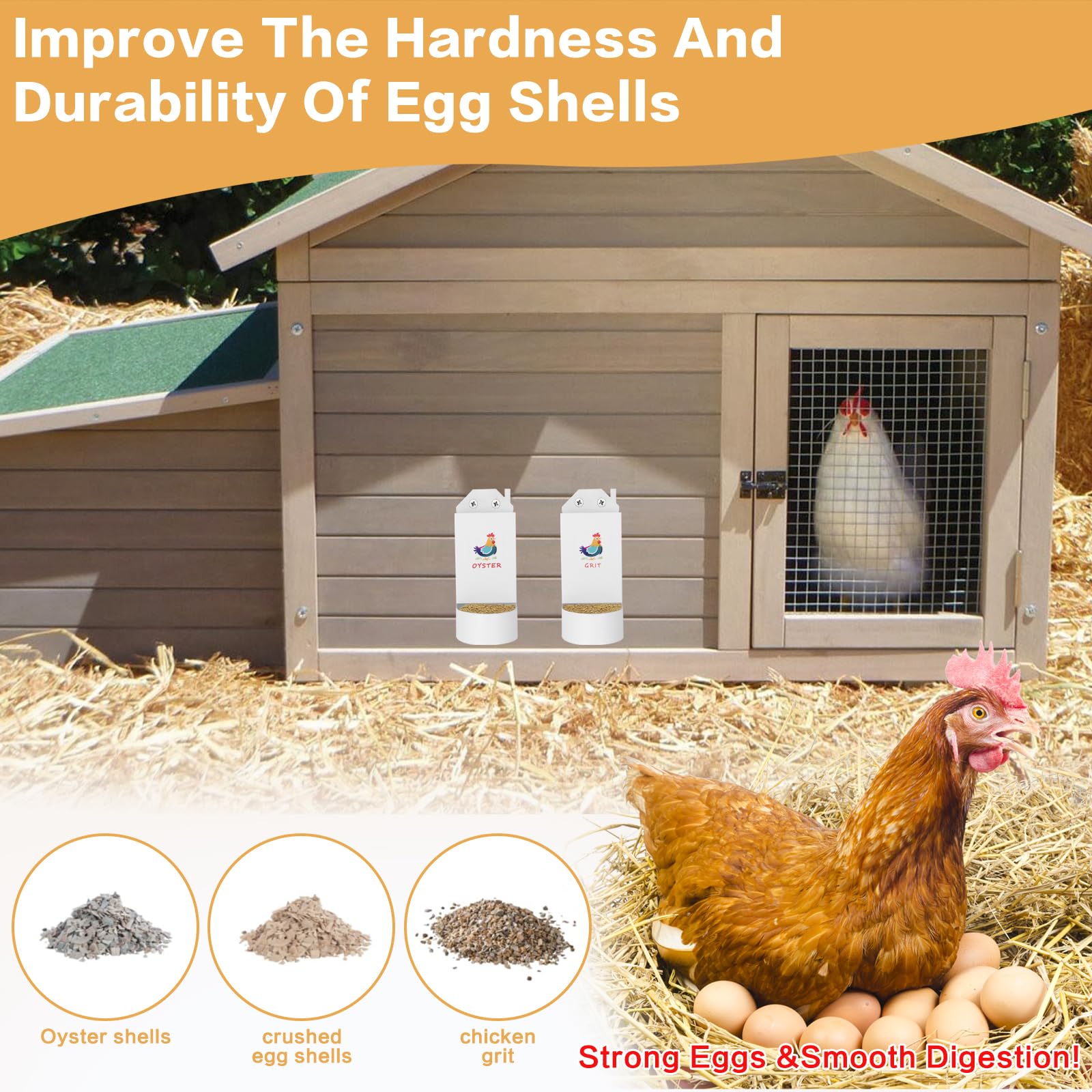 Chicken Grit and Oyster Shell Feeder,Metal Automatic Chicken Feeder,Chicken coop Accessories Poultry feeders, Suitable for Quail, Pigeons, Doves, Chicks, and Adult Chickens(2 Pcs)