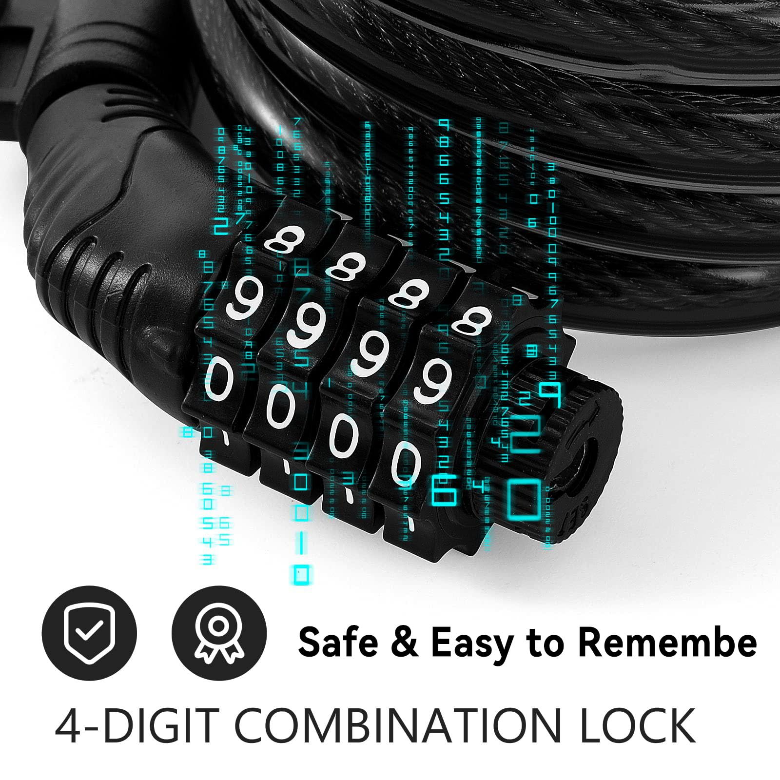 E Scooter Lock,Bike Lock Combination Lock Cable Compatible for Xiaomi M365/Max/GXL/Ninebot/Segway Scooter/Moto/Bicycle Lock 4ft Long/0.472In Scooter Anti-Theft Ideal Lock 4-Digit/12 Metal Cables Lock