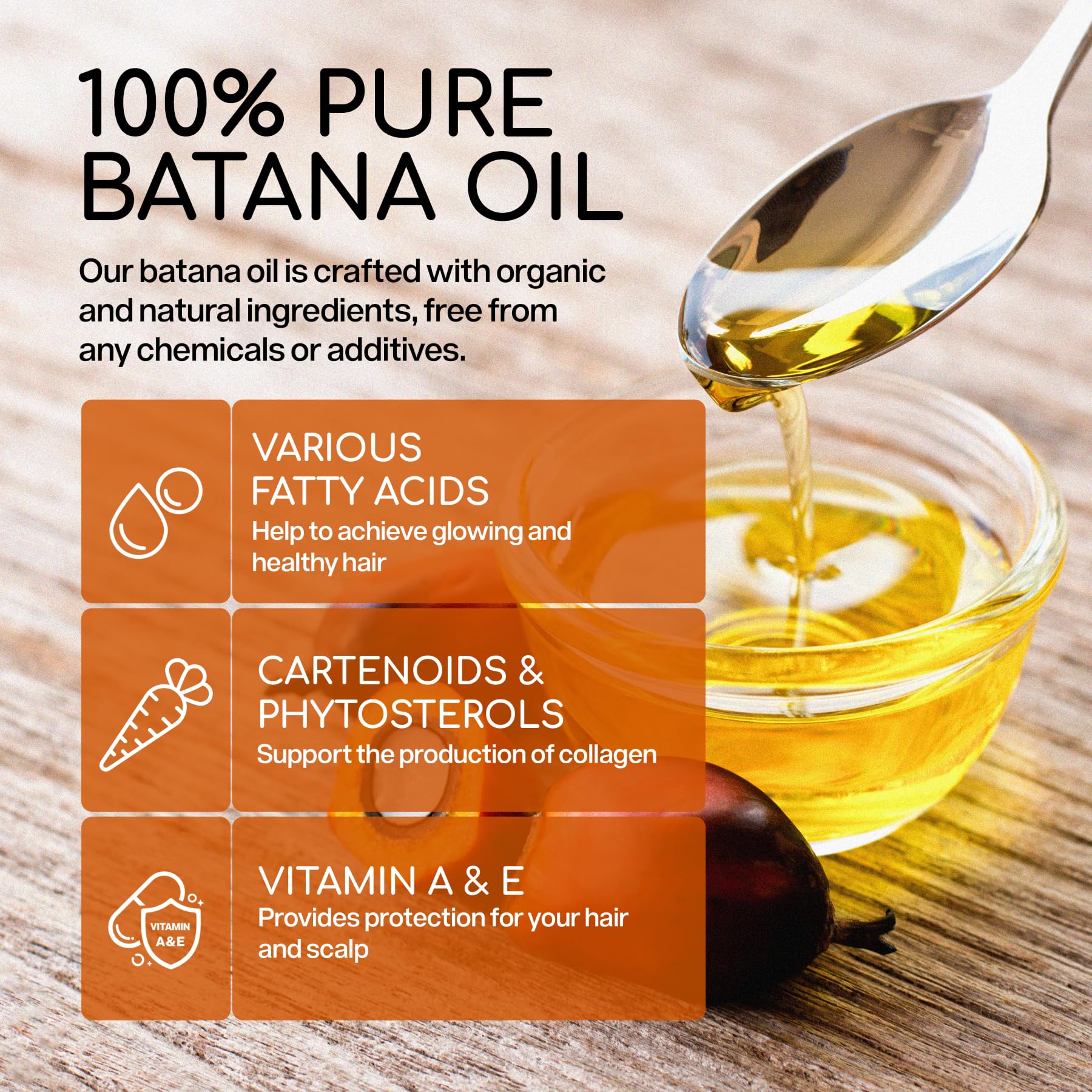 WTSTRIPS Batana Oil for hair growth: 100% raw unrefined pure natural cold pressed Botana oil - Dr Sebi Batana oil from Honduras, Brown