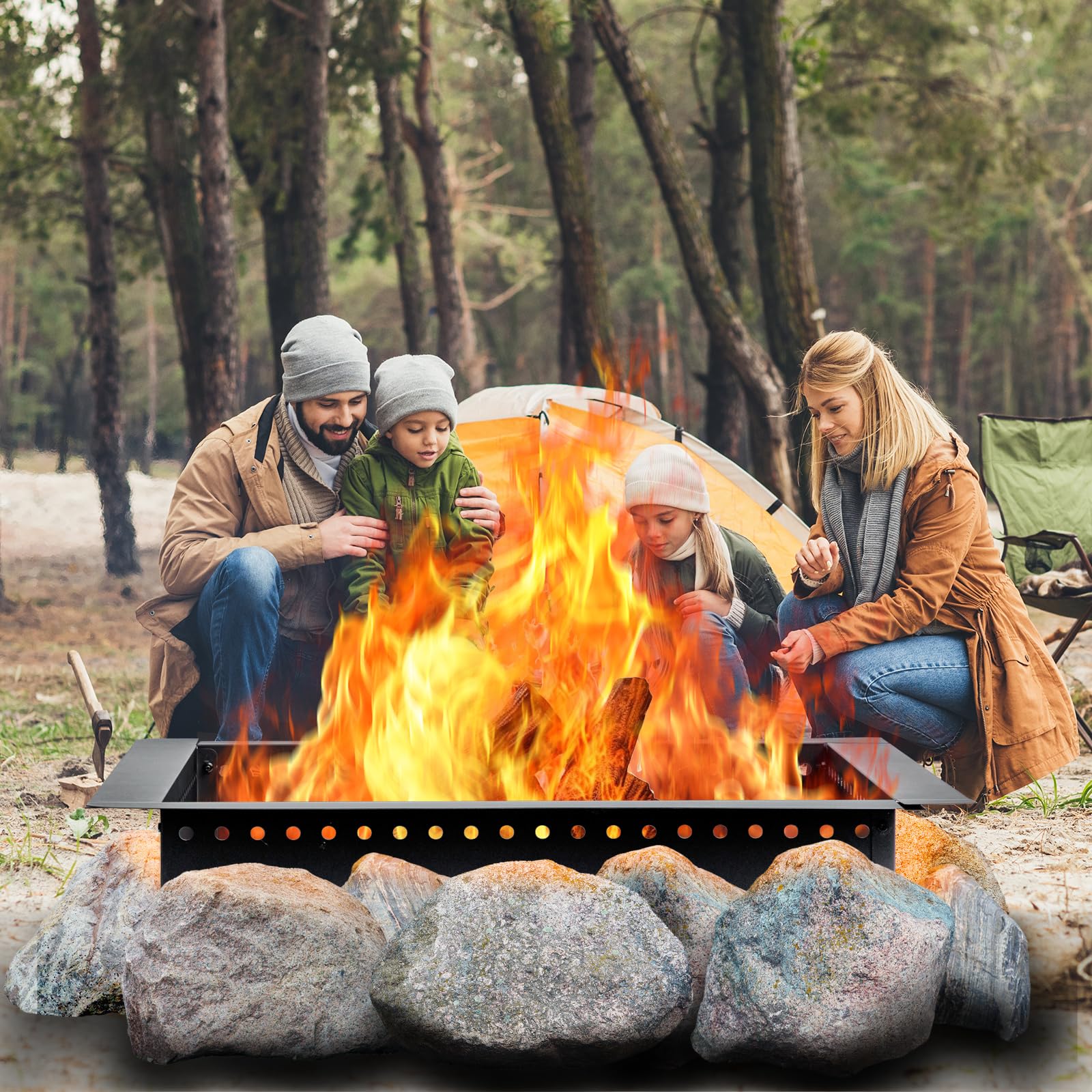 Grovellis 42 inch Outdoor Fire Pit Liner, Square Heavy Duty Fire Pits, Rim Insert Firepit for Outside, DIY Campfire Fireplace