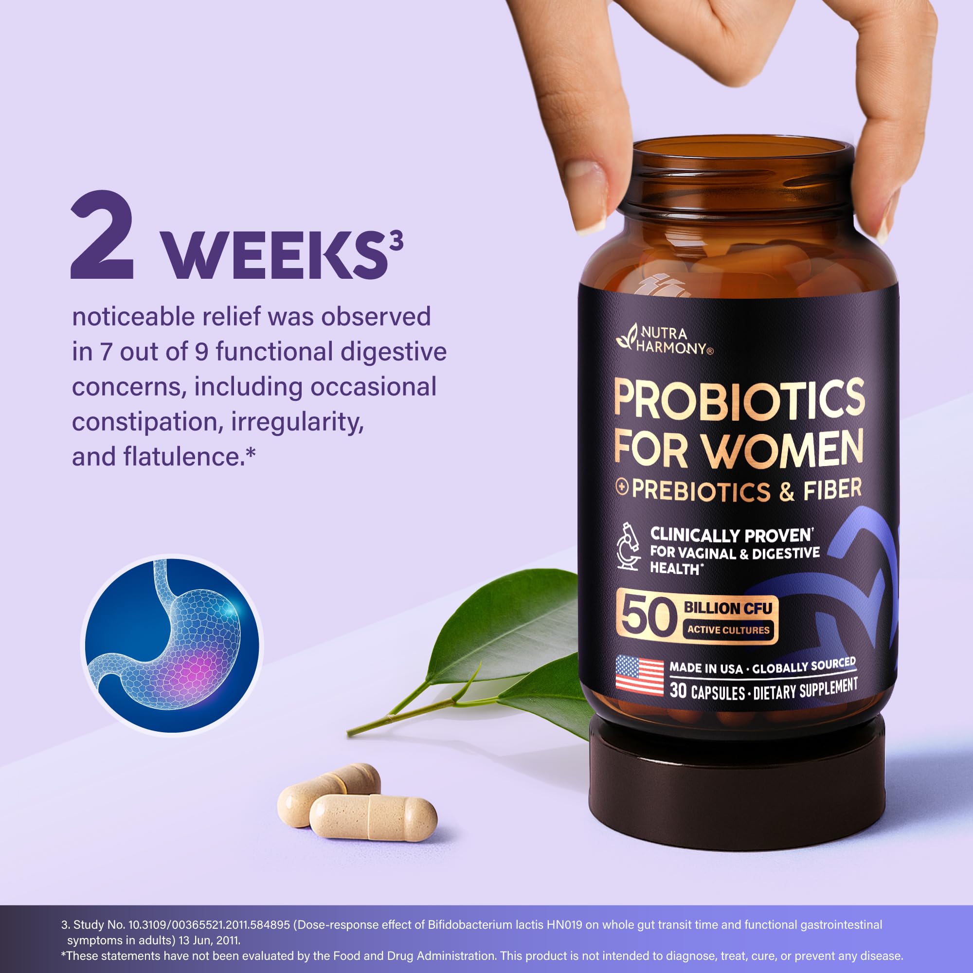 Probiotics for Women 50 Billion CFU - Vaginal Probiotics Clinically Proven for Yeast & pH Balance - Digestion & Bloating Relief - 8 Strains + Prebiotics - Delay Release - Made in USA, 30 Capsules